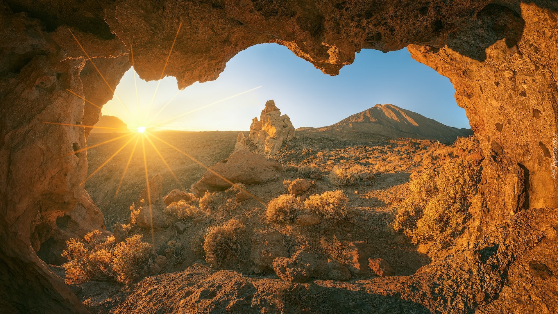 Hiszpania, Wyspy Kanaryjskie, Teneryfa, Skały, Teide, Promienie słońca