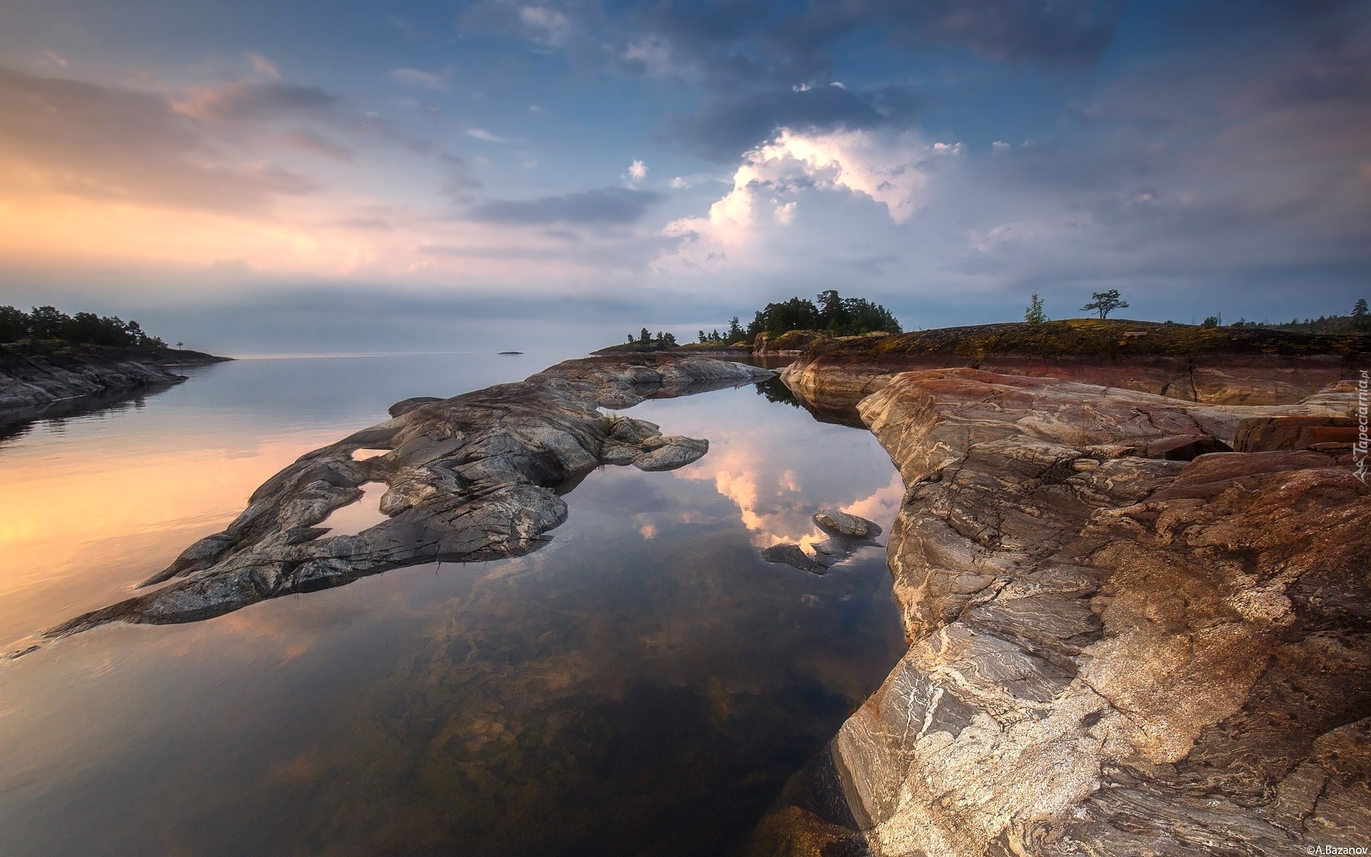 Jezioro Ładoga, Skały, Wysepki, Karelia, Rosja