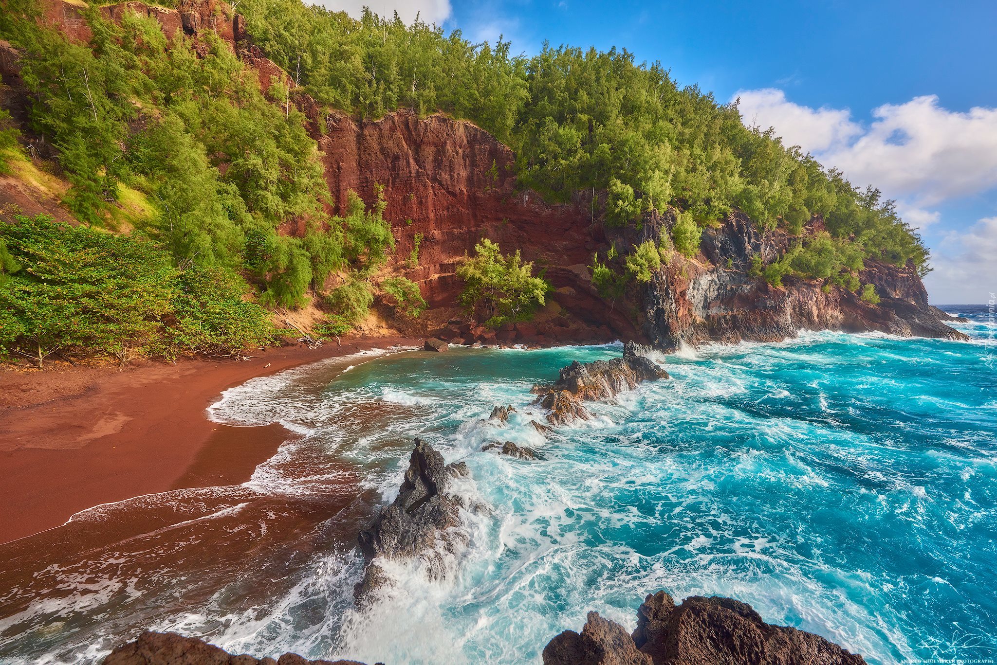 Hawaje, Wyspa Maui, Morze, Skały, Roślinność