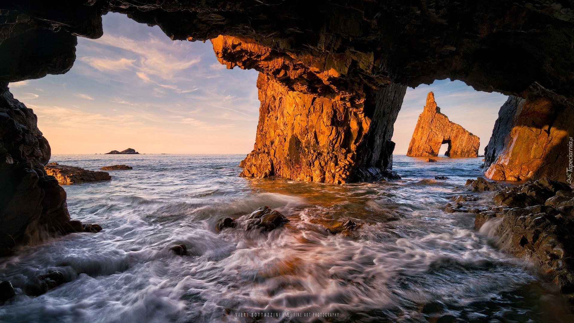 Morze, Skały, Playa de Campiecho, Hiszpania