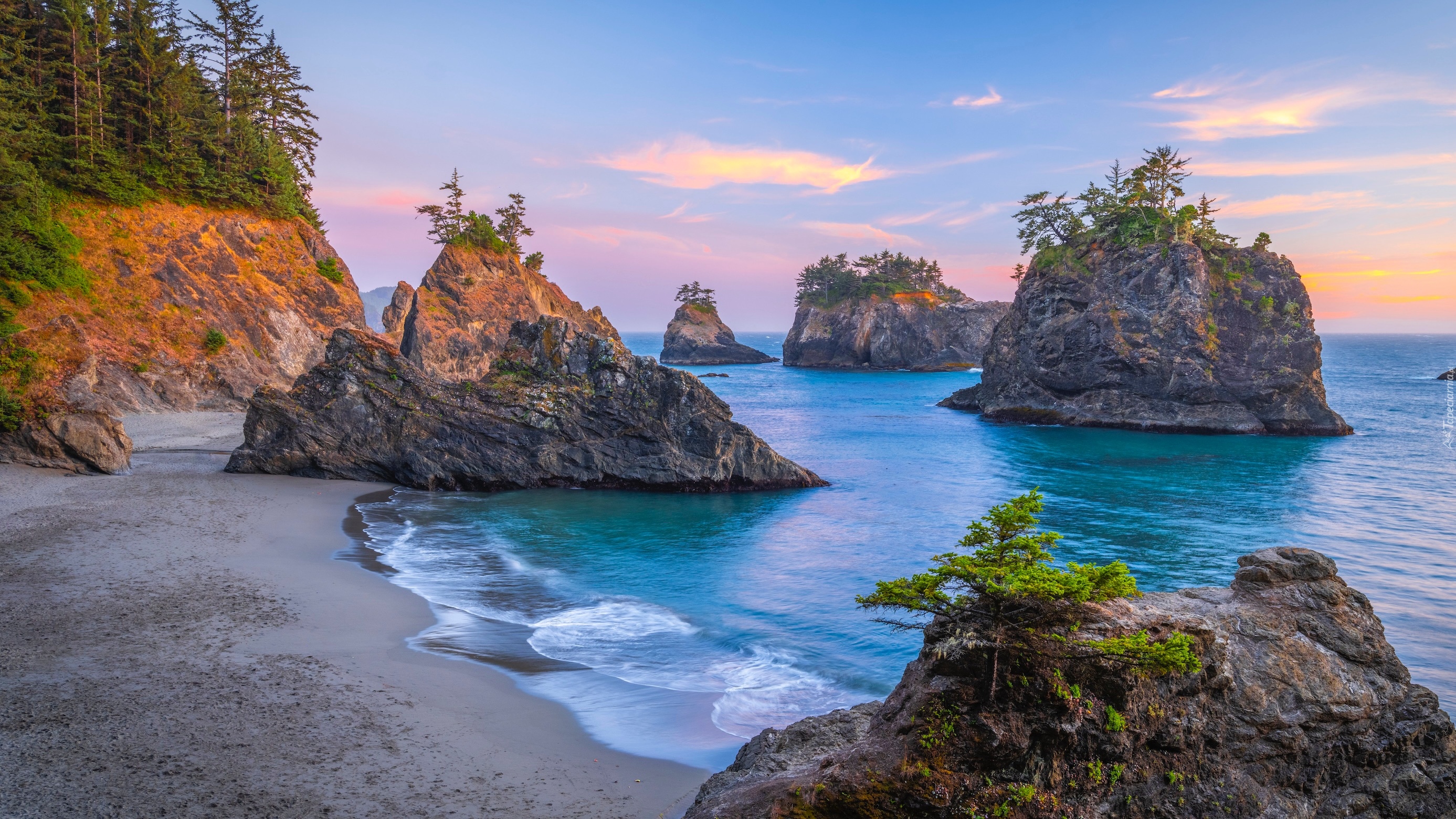 Morze, Skały, Plaża, Secret Beach, Park stanowy, Samuel H Boardman, Oregon, Stany Zjednoczone