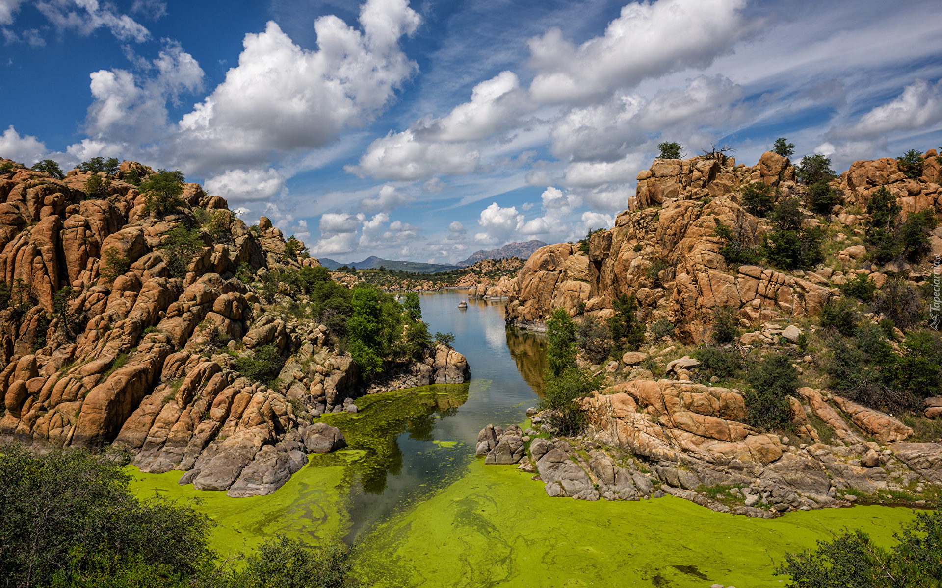 Jezioro, Watson Lake, Skały, Chmury, Prescott, Arizona, Stany Zjednoczone