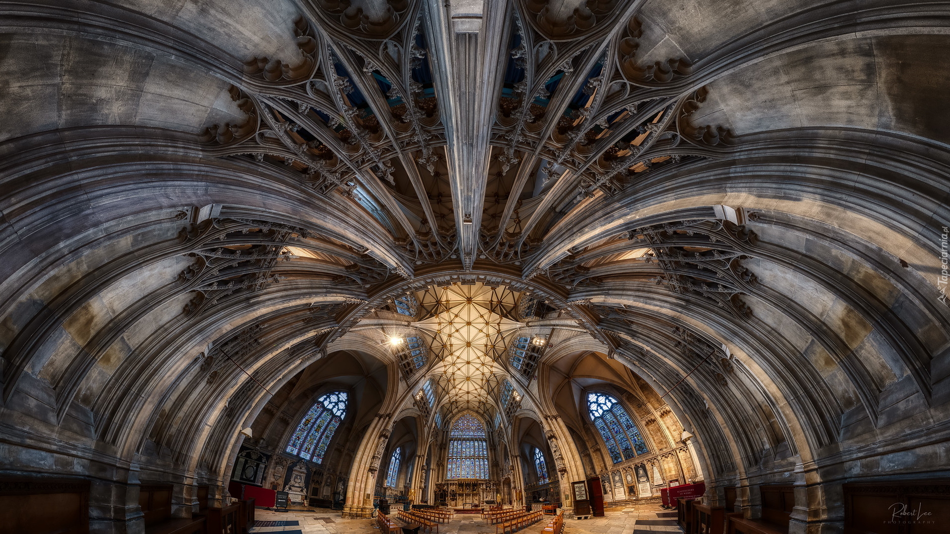 Wnętrze, Kościół, Katedra York Minster, Sklepienie, Panorama sferyczna, York, Anglia