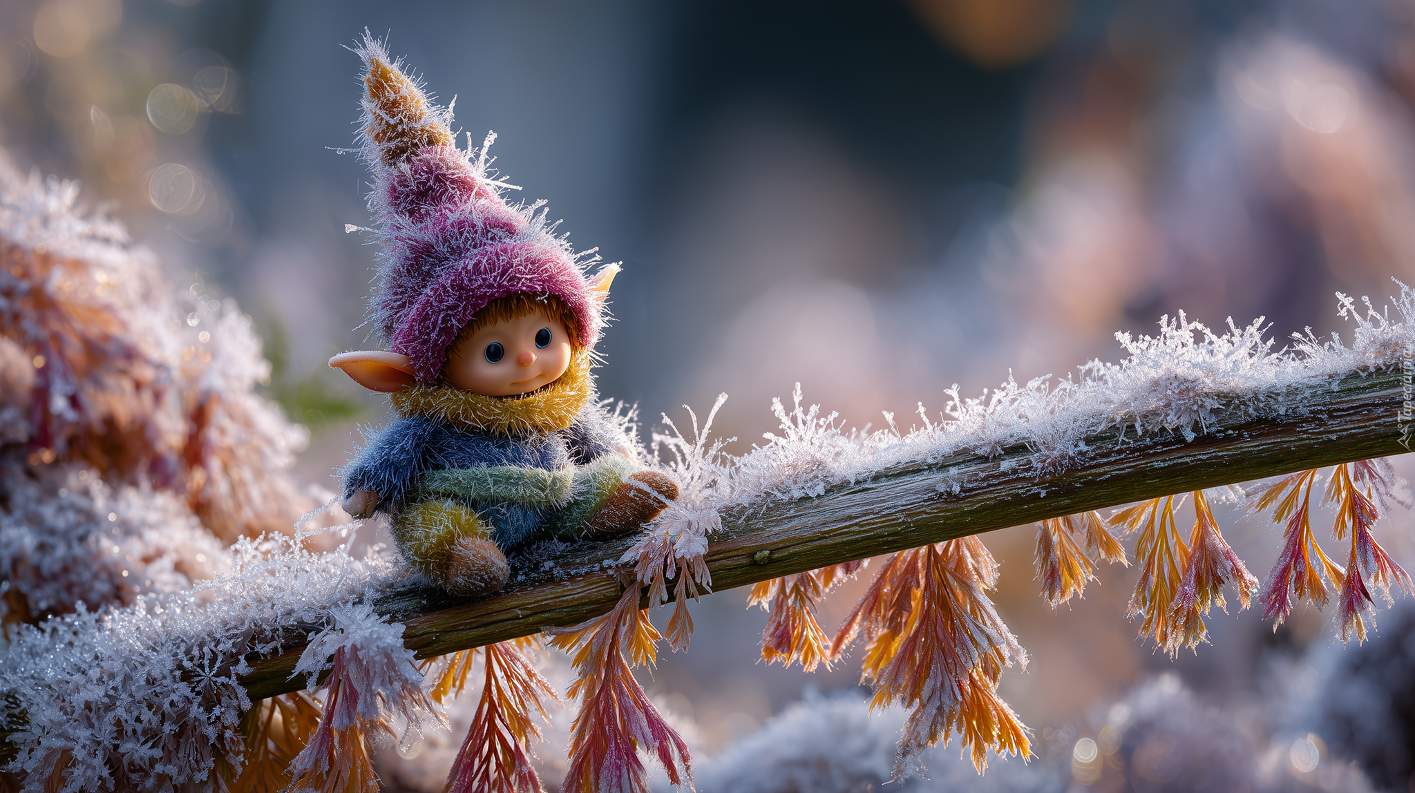 Skrzat, Szron, Gałązka, Zima, Grafika AI