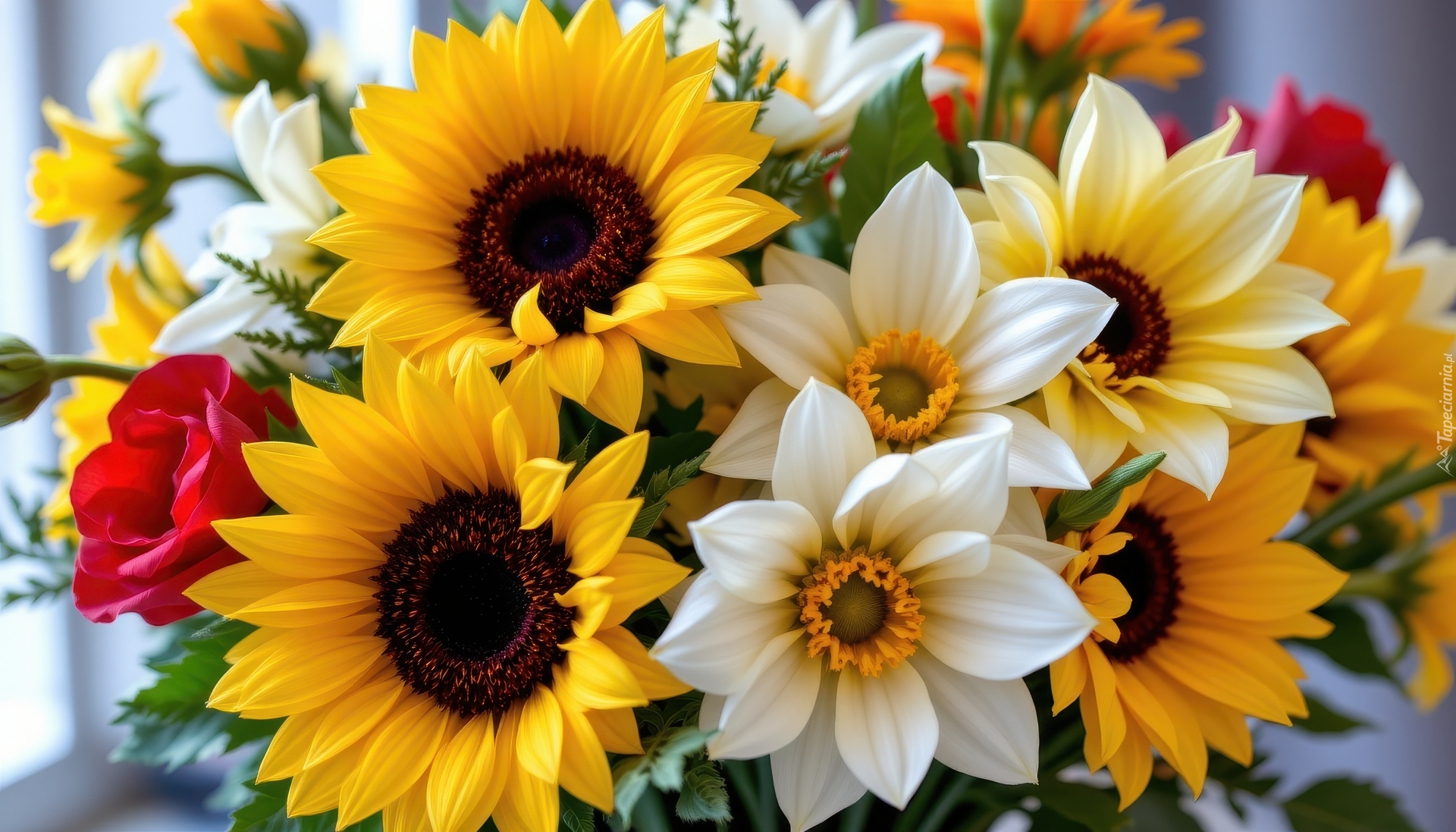 Kwiaty, Bukiet kwiatów, Słoneczniki, AI