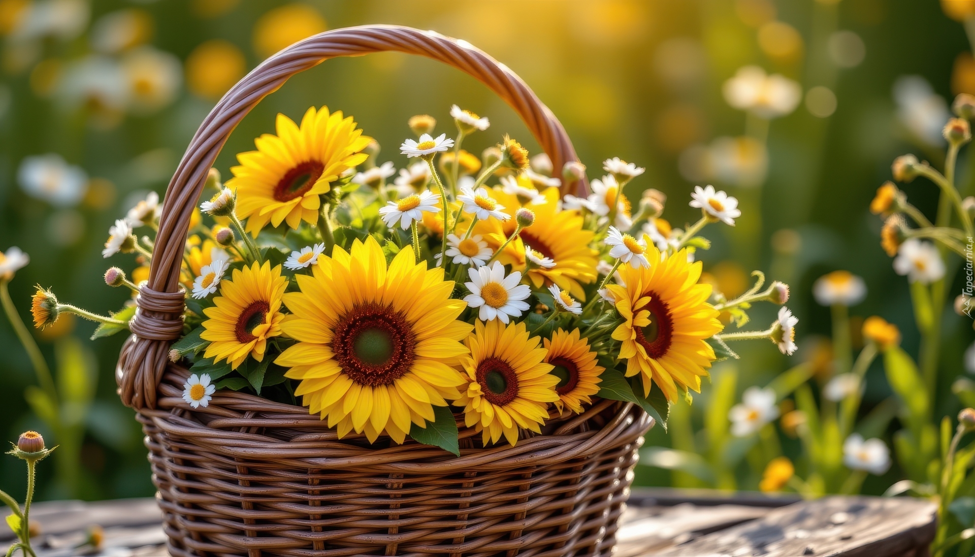 Słoneczniki ozdobne, Stokrotki, Wiklinowy, Koszyk