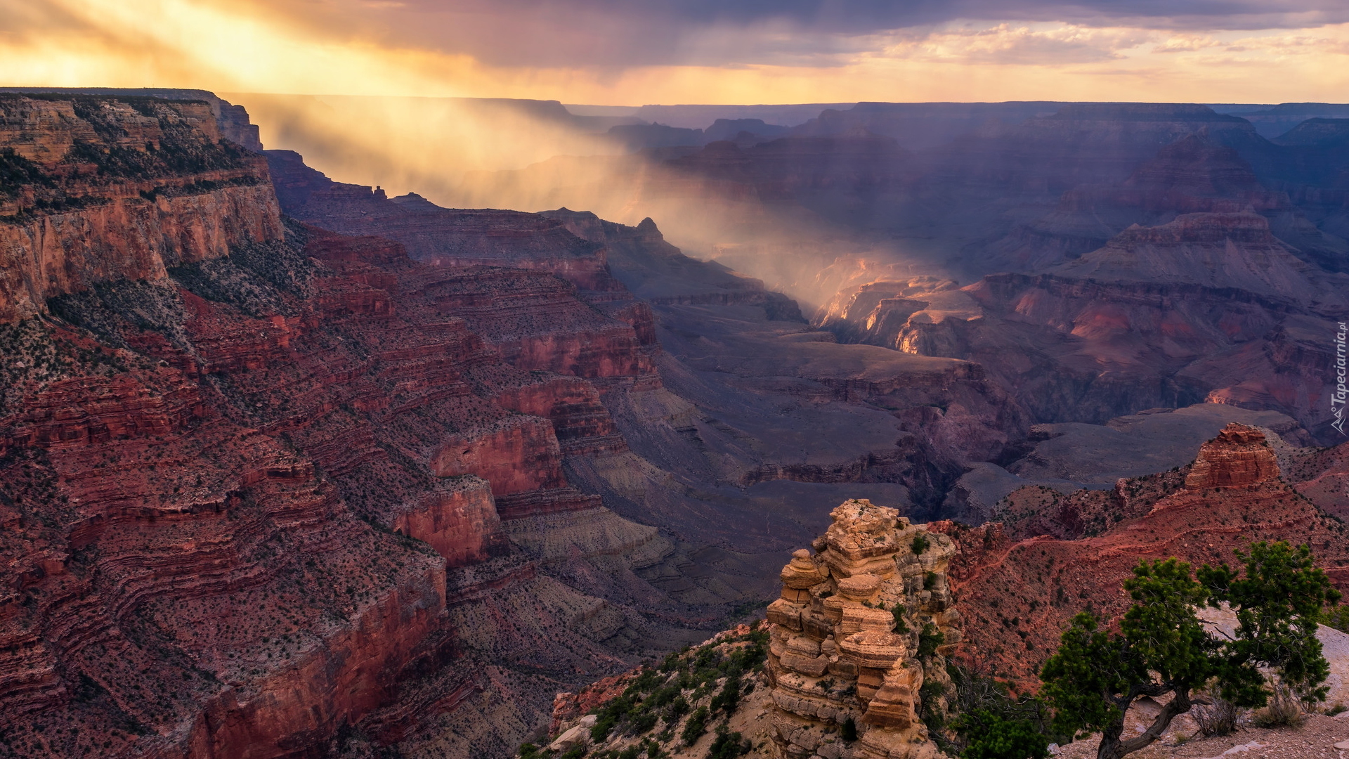 Stany Zjednoczone, Arizona, Park Narodowy Wielkiego Kanionu, Wielki Kanion Kolorado, Grand Canyon, Przebijające światło