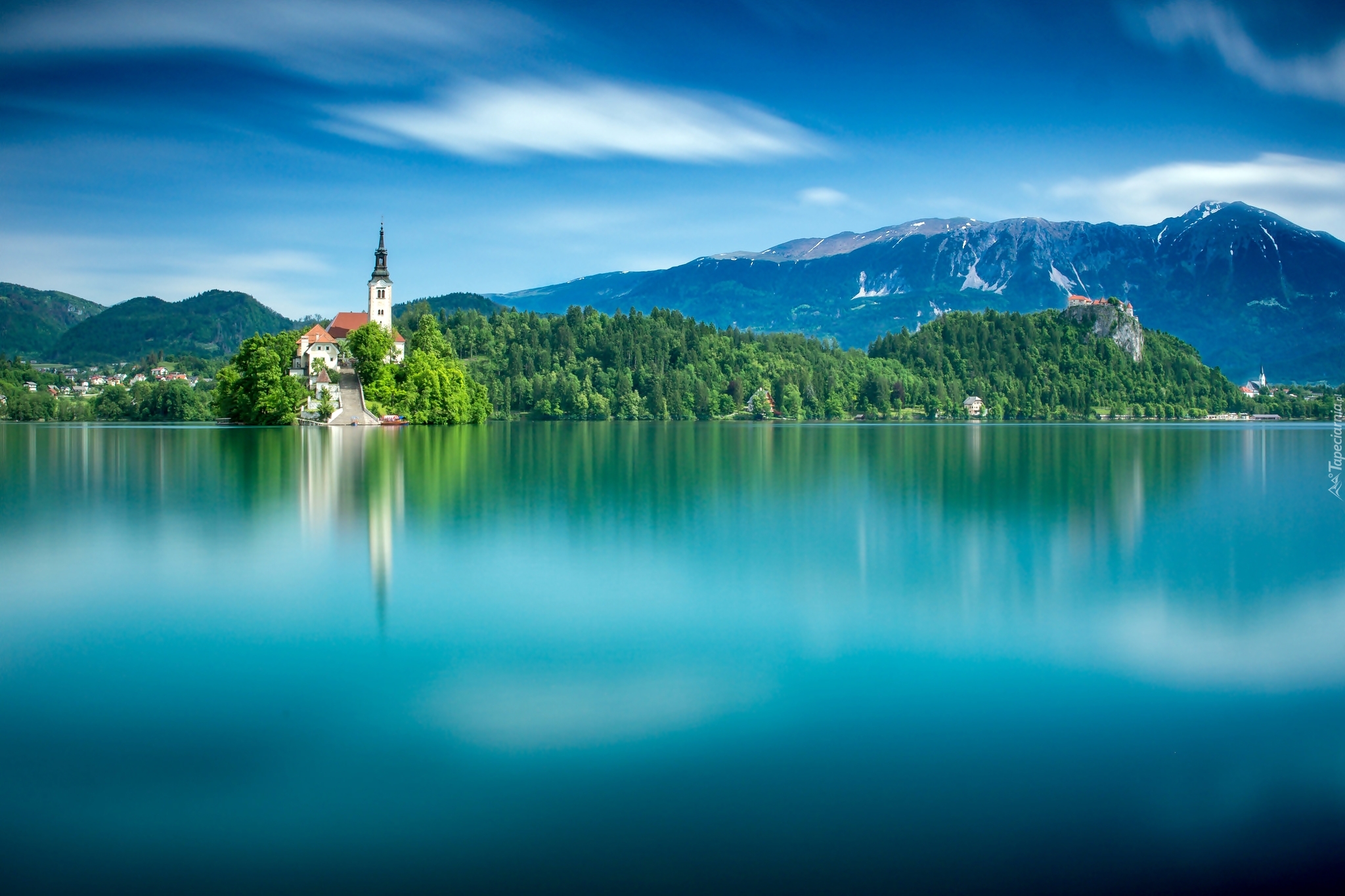 Słowenia, Jezioro Bled, Kościół, Góry, Las