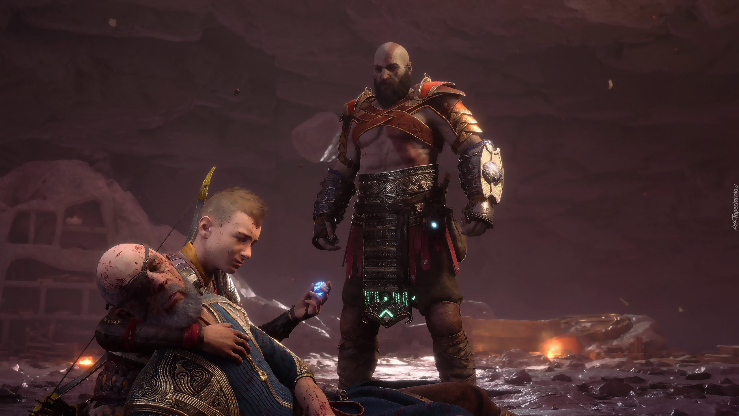 Gra, God of War Ragnarok, Postacie, Kratos, Atreus, Loki, Śmierć, Łuk, Klejnot, Pancerz