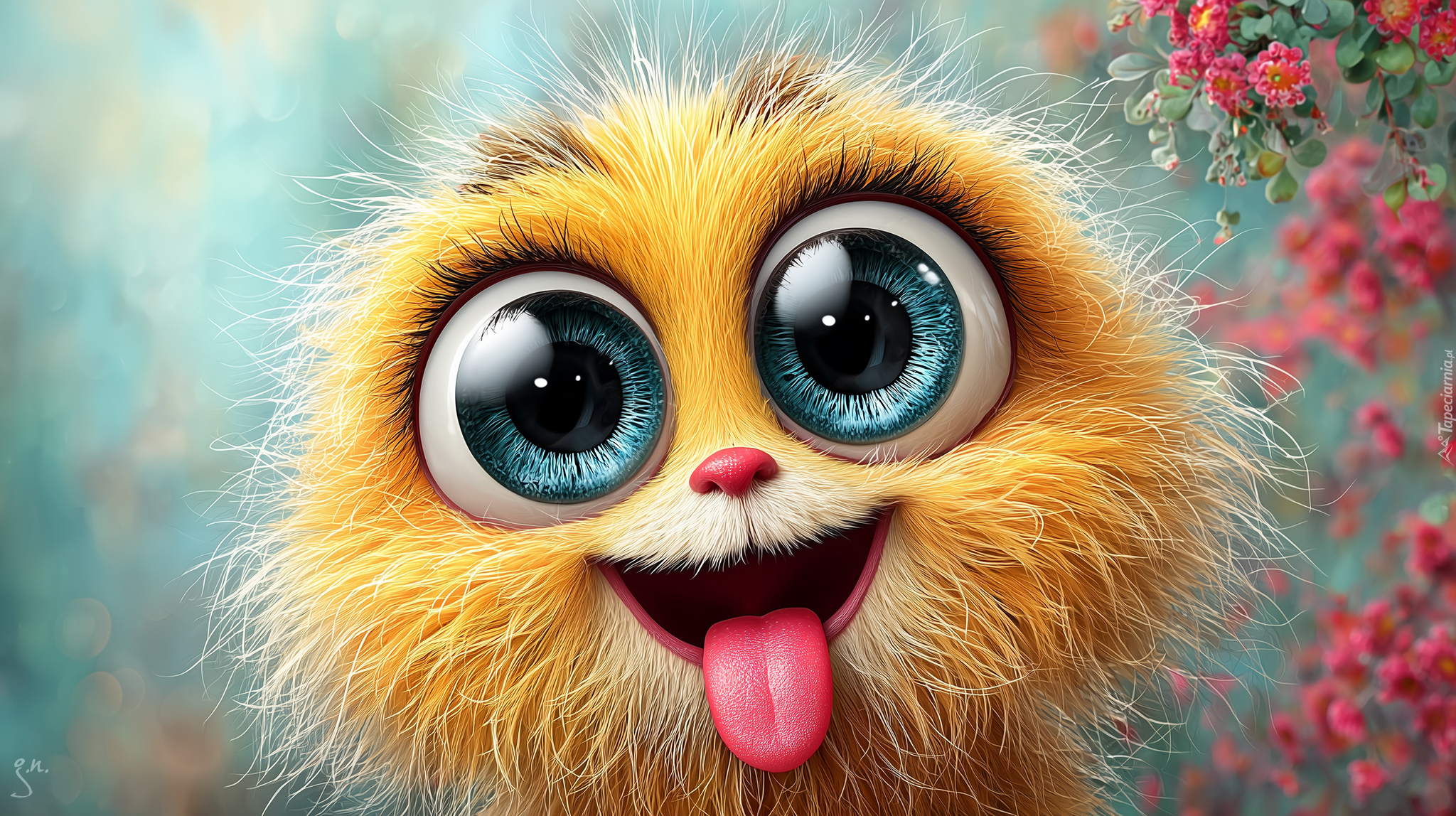 Żółty, Stworek, Oczy, Język, Śmieszne, Grafika AI