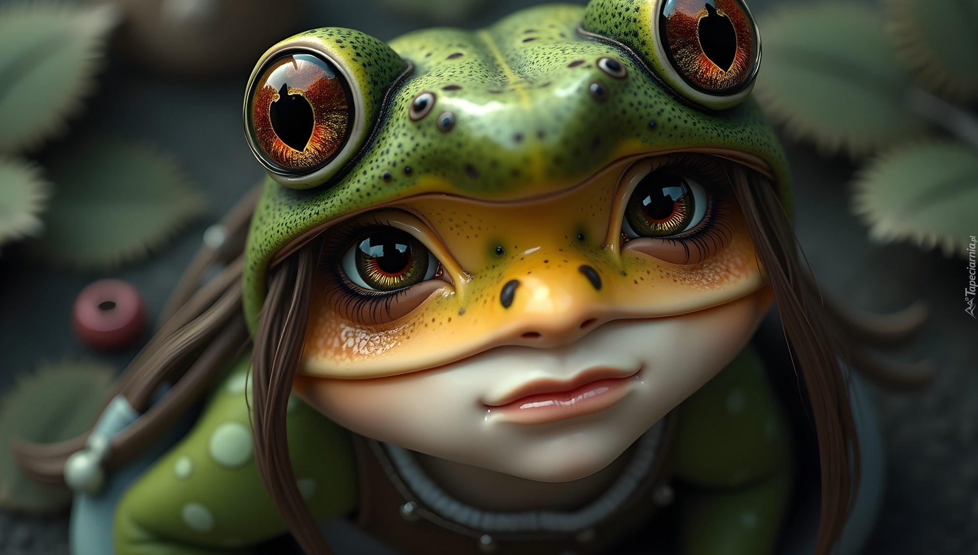 Smutna, Dziewczyna, Żaba, Oczy, Grafika AI Fantasy
