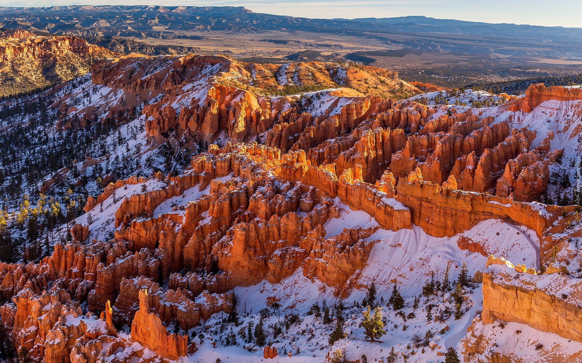 Góry, Skały, Śnieg, Park Narodowy Bryce Canyon, Utah, Stany zjednoczone