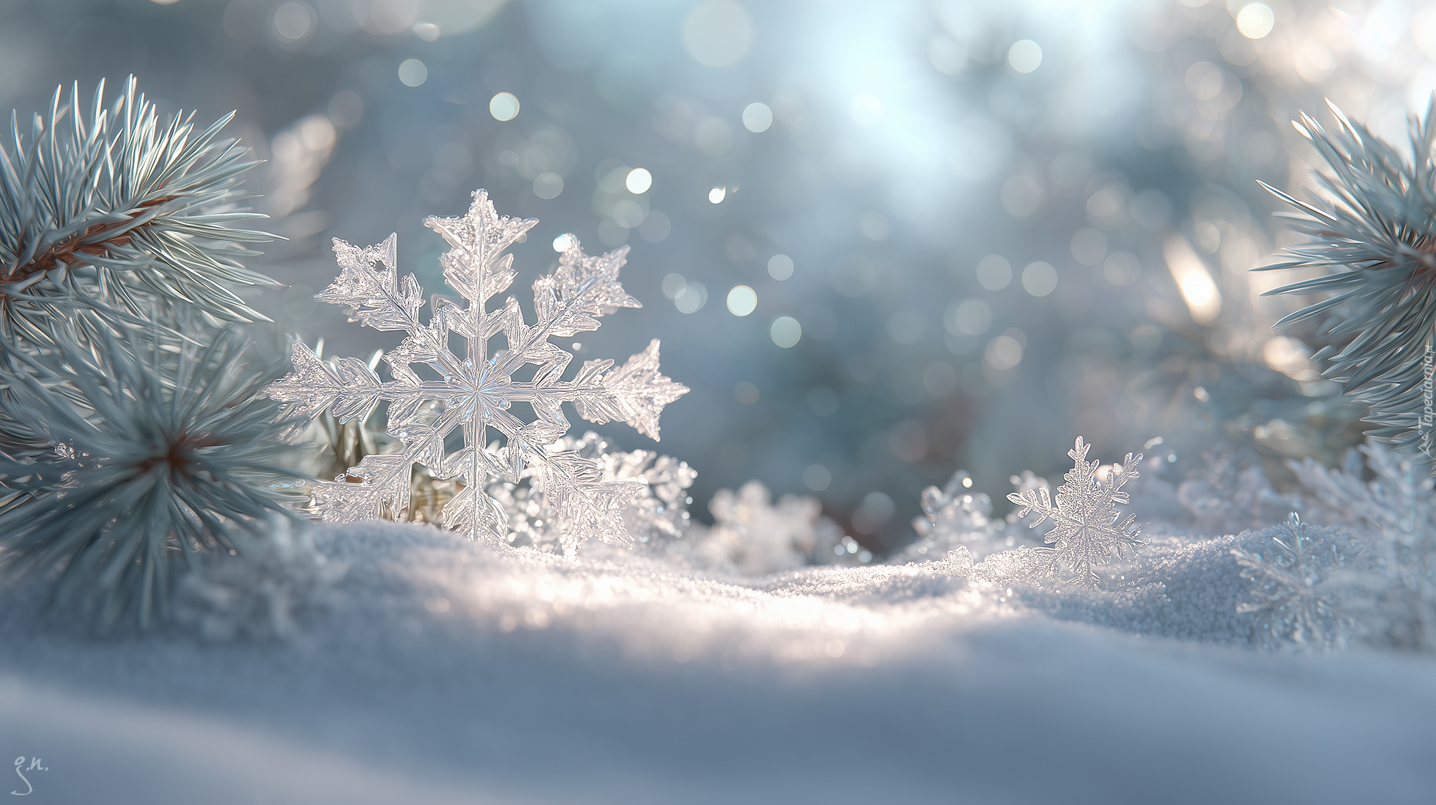 Śnieżynka, Zima, Gałązki, Grafika AI