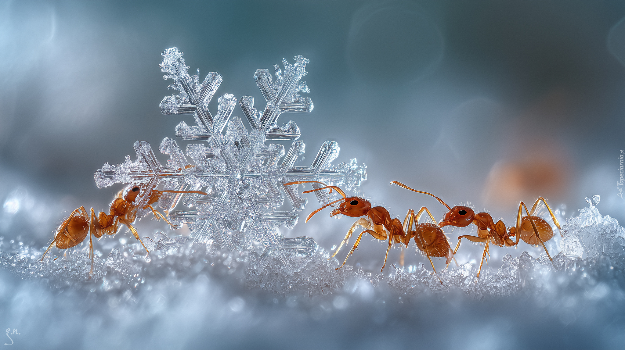 Śnieżynka, Mrówki, Śnieg, Grafika, AI