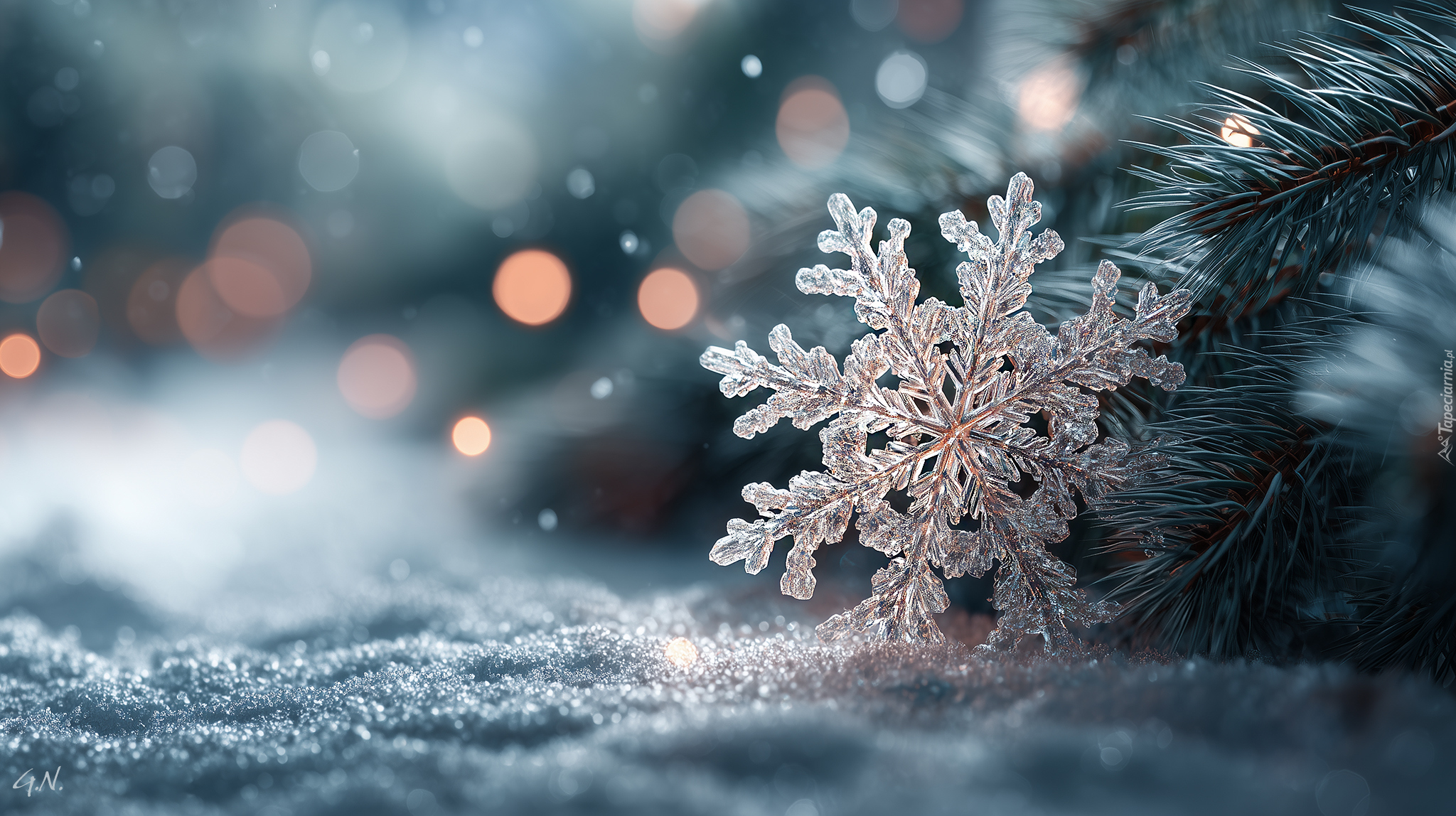 Śnieżynka, Śnieg, Zima, Świerk, Grafika AI