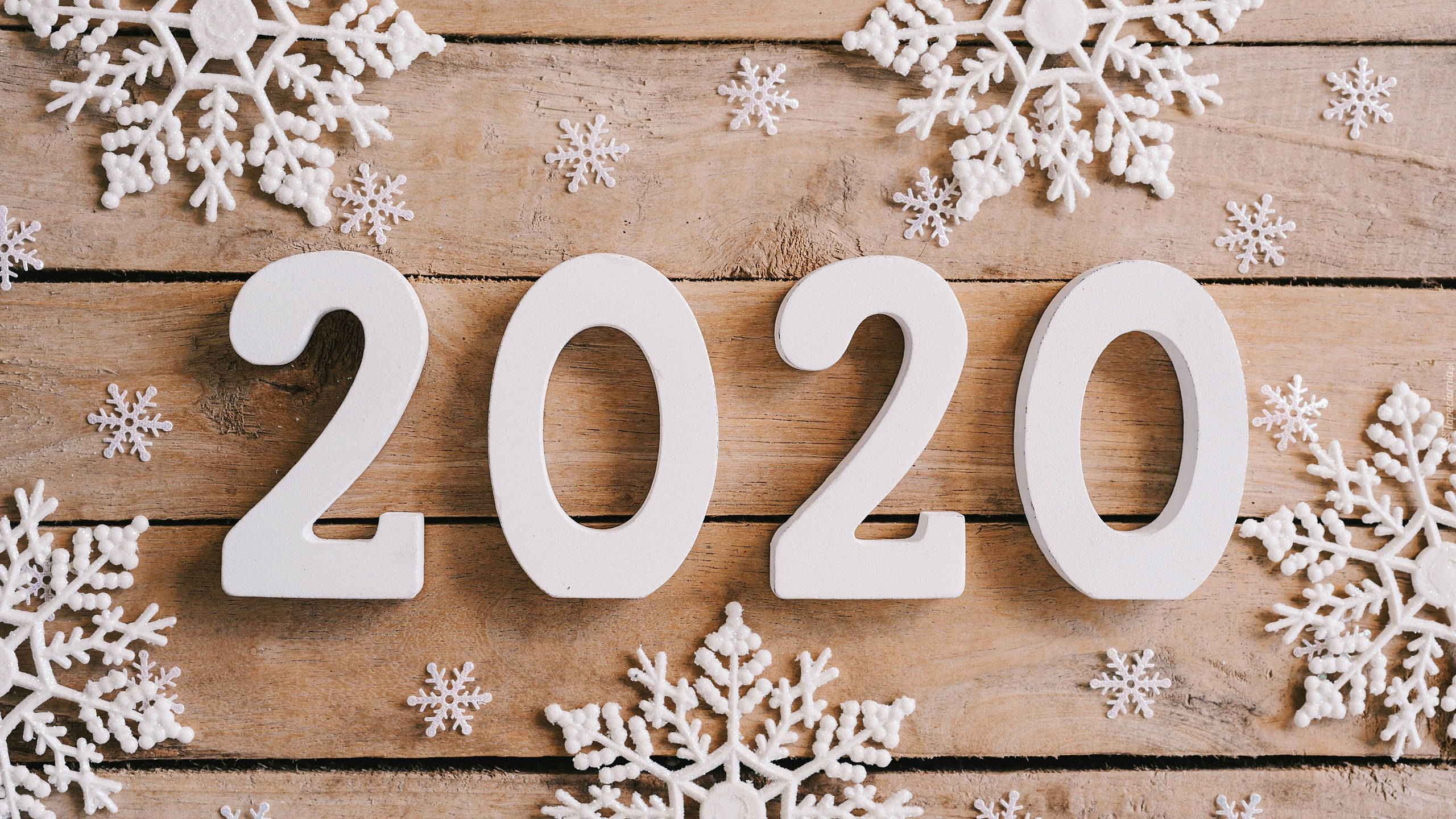Nowy Rok, Cyfry, 2020, Śnieżynki, Deski