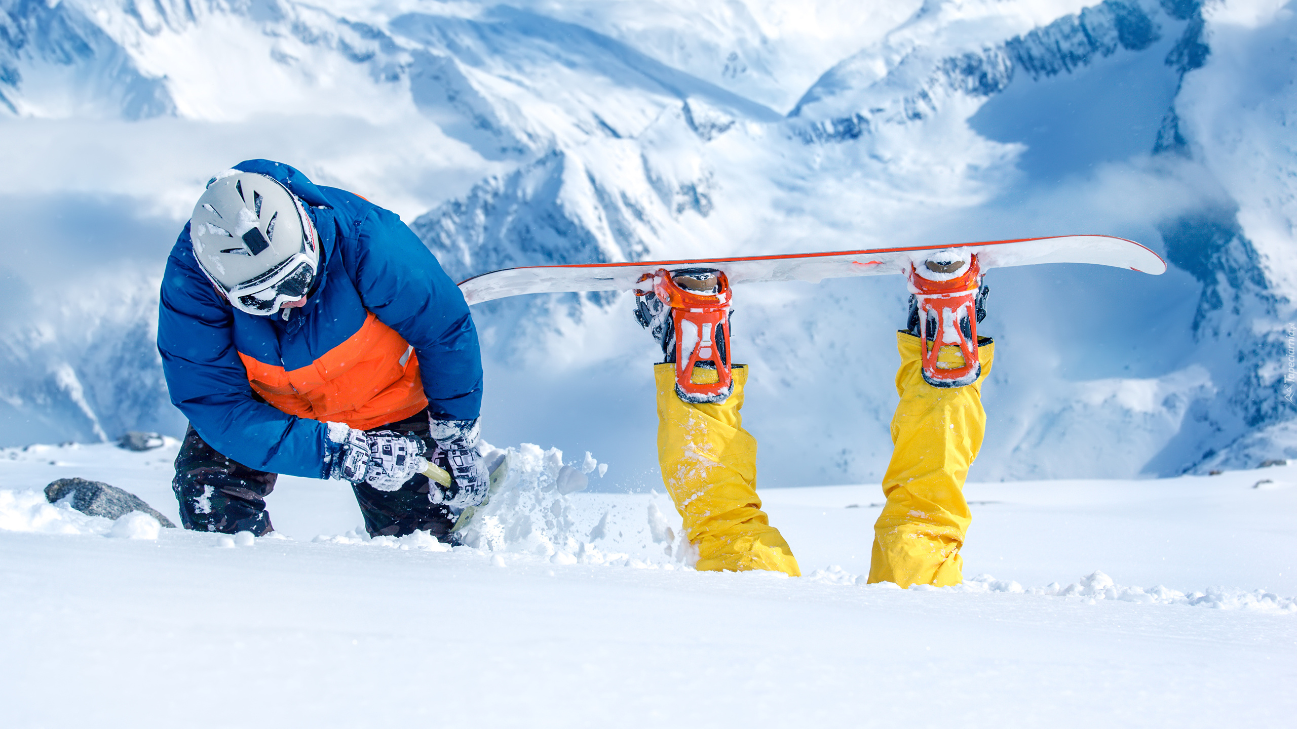 Śmieszne, Ludzie, Snowboarding, Góry, Śnieg, Zima