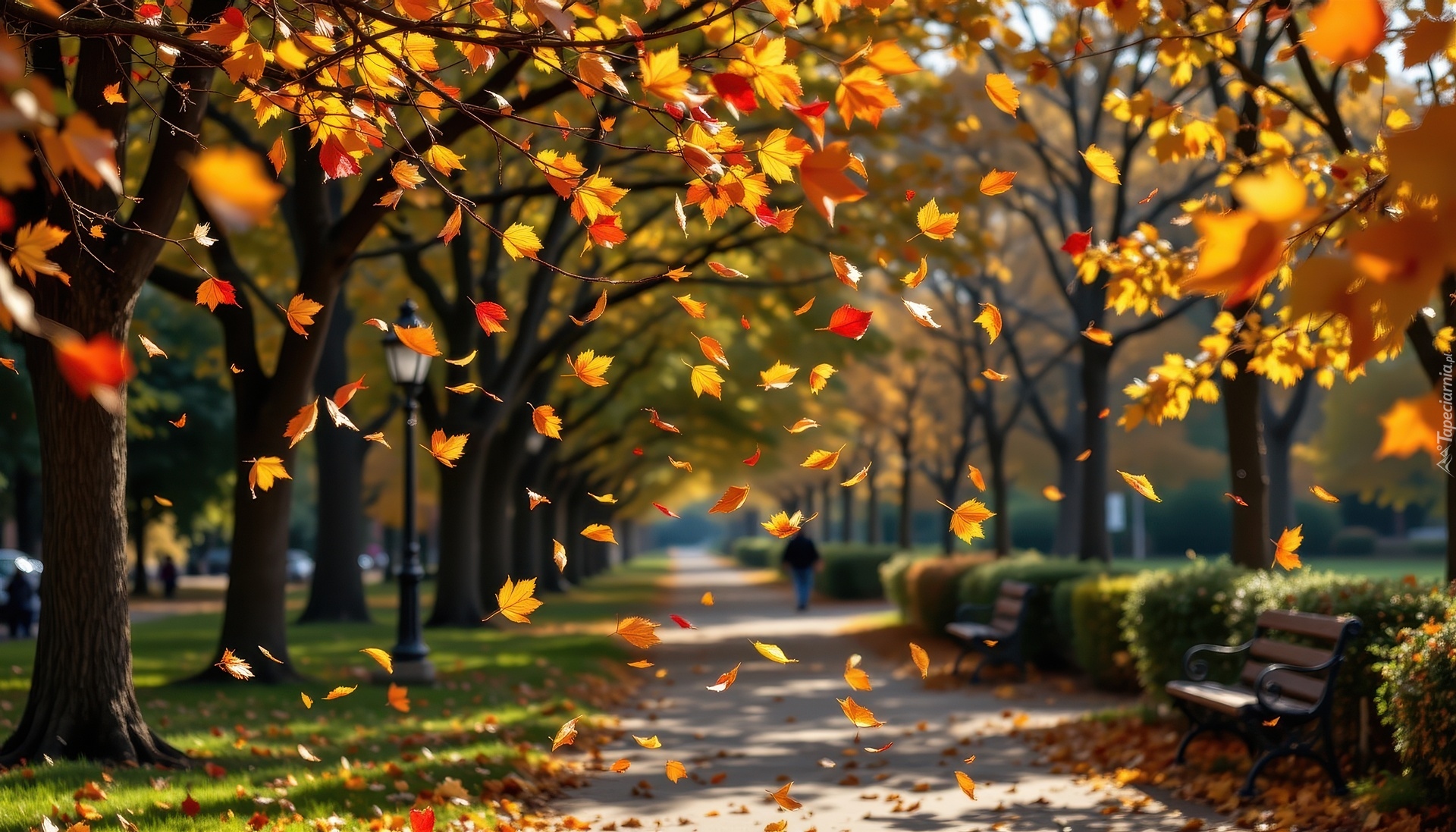 Jesień, Liście, Park, Grafika AI
