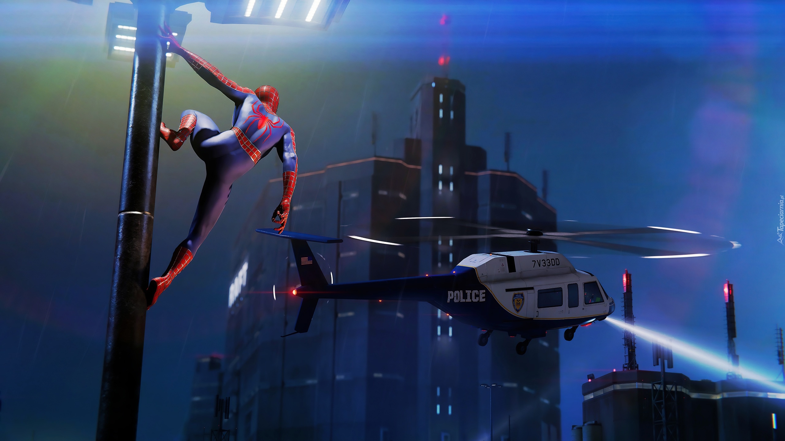 Helikopter, Samochód Policyjny, Spider-Man Miles Morales, Gra Gra Spider-Man