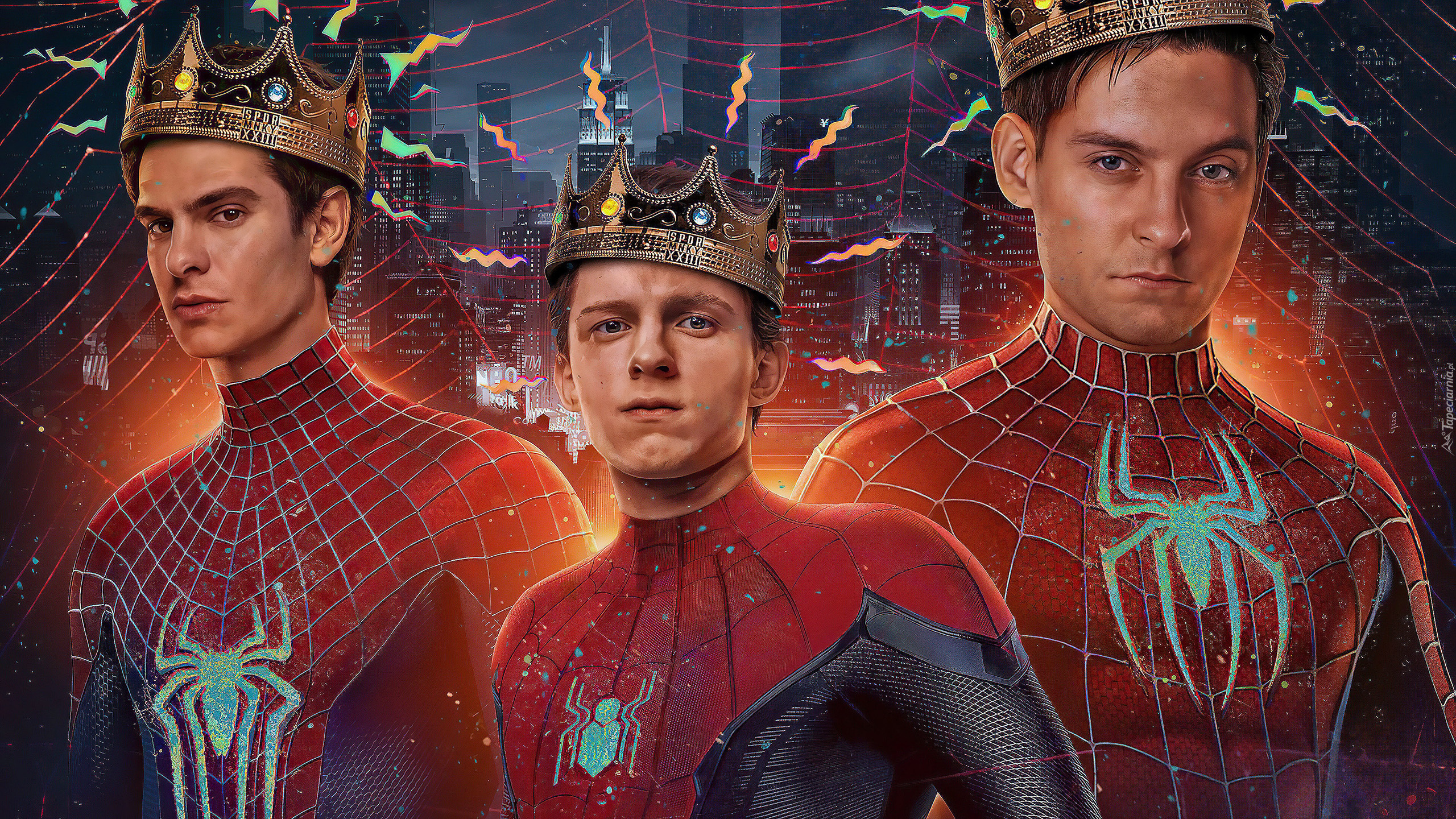 Film, Spider-Man No Way Home, Spider-Man Bez drogi do domu, Aktorzy, Tom Holland, Tobey Maguire, Andrew Garfield, Korony