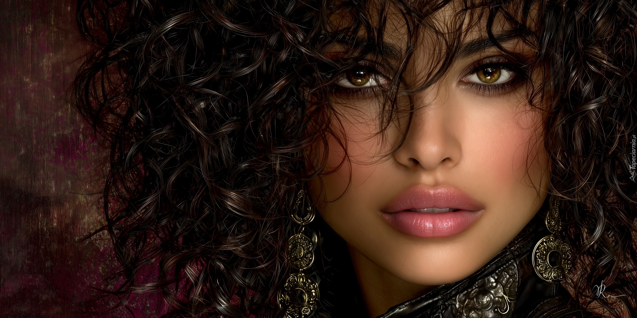 Kobieta, Kręcone, Włosy, Twarz, Grafika AI