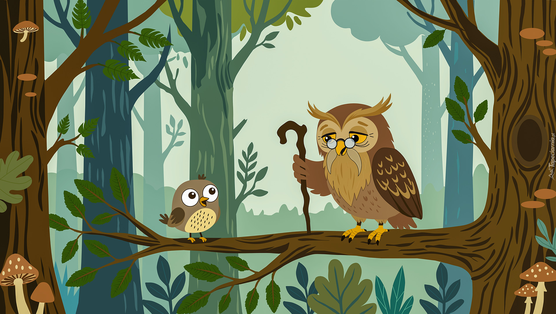 Sowa, Ptak, Gałąź, Drzewa