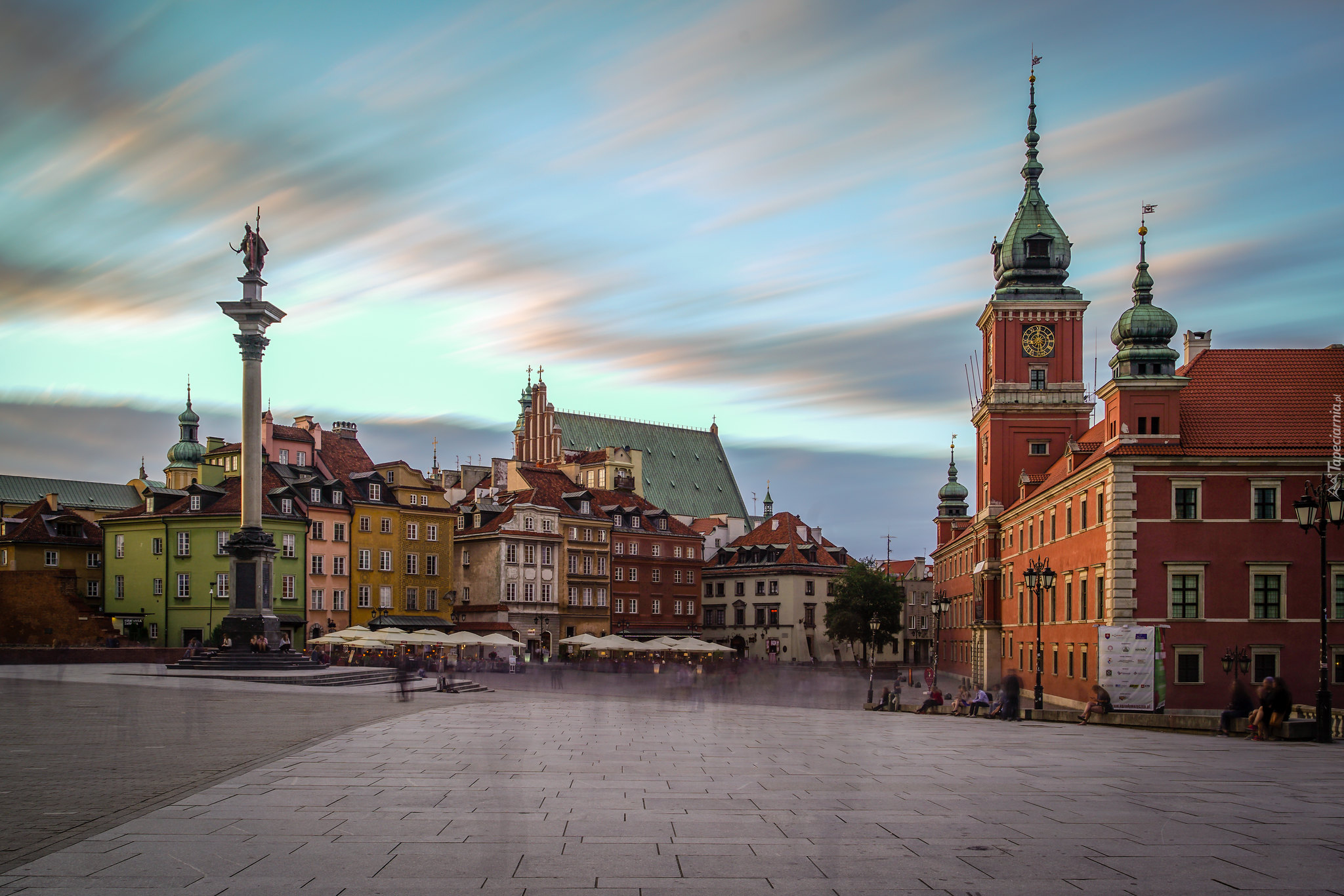 Polska, Warszawa, Stare Miasto, Domy, Rynek, Kolumna Zygmunta, Zamek Królewski, Kamieniczki