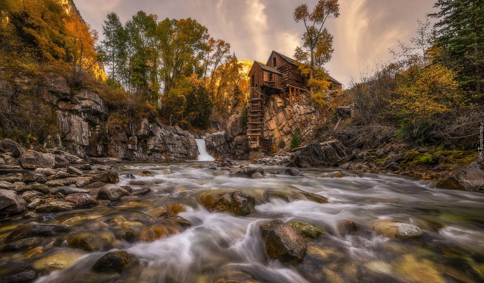 Jesień, Młyn, Rzeka, Crystal River, Skały, Kamienie, Drzewa, Kolorado, Stany Zjednoczone