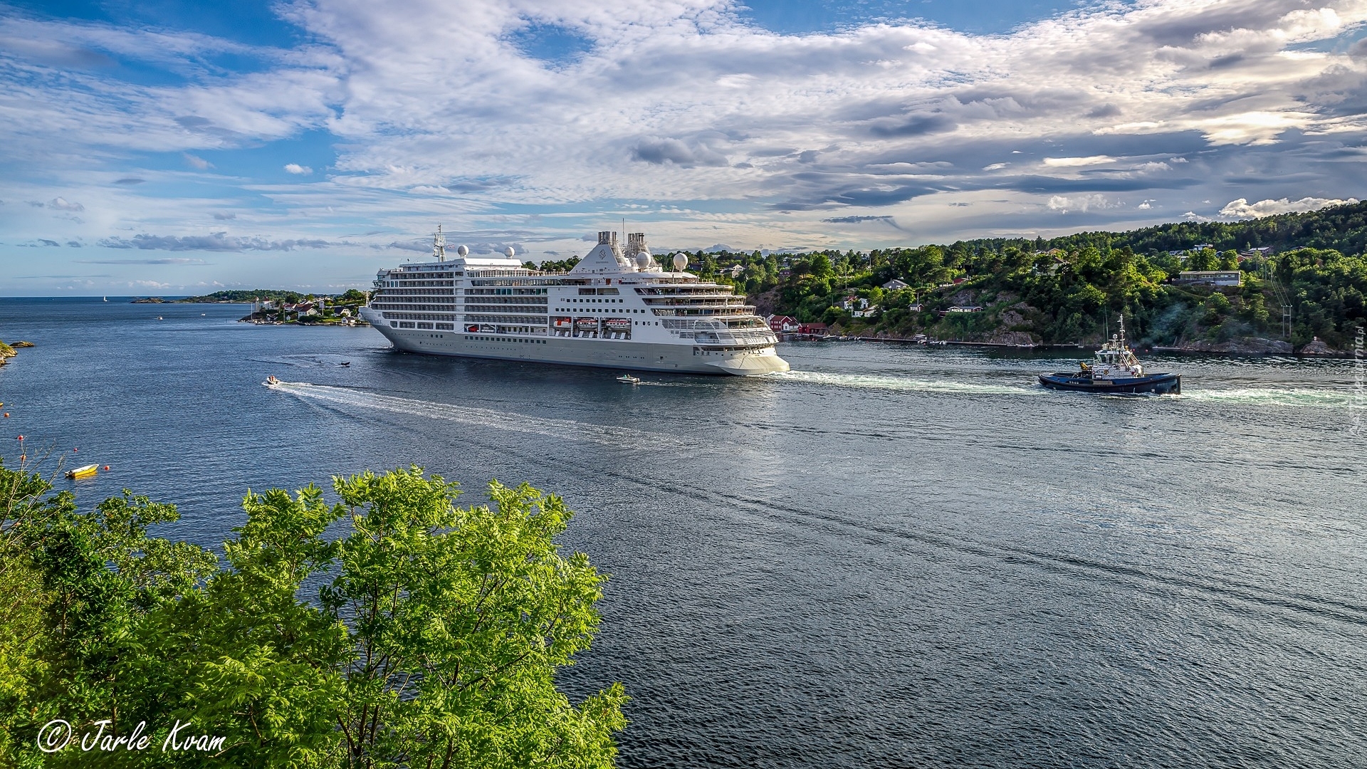 Statek pasażerski, Łódki, Morze, Galtesund, Arendal, Norwegia