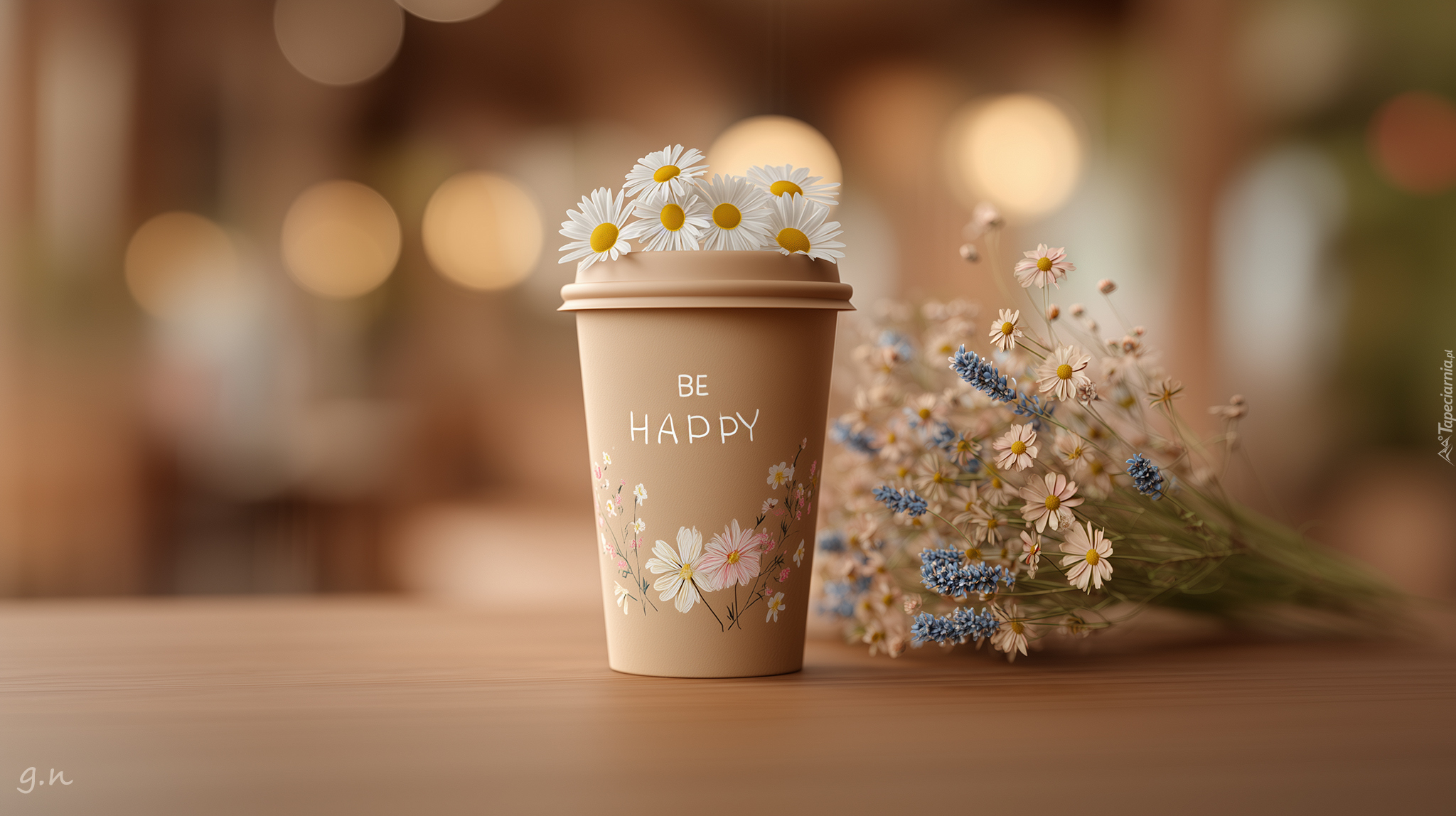 Kubek, Kawa, Kwiaty, Stokrotki, Bukiet, Grafika AI