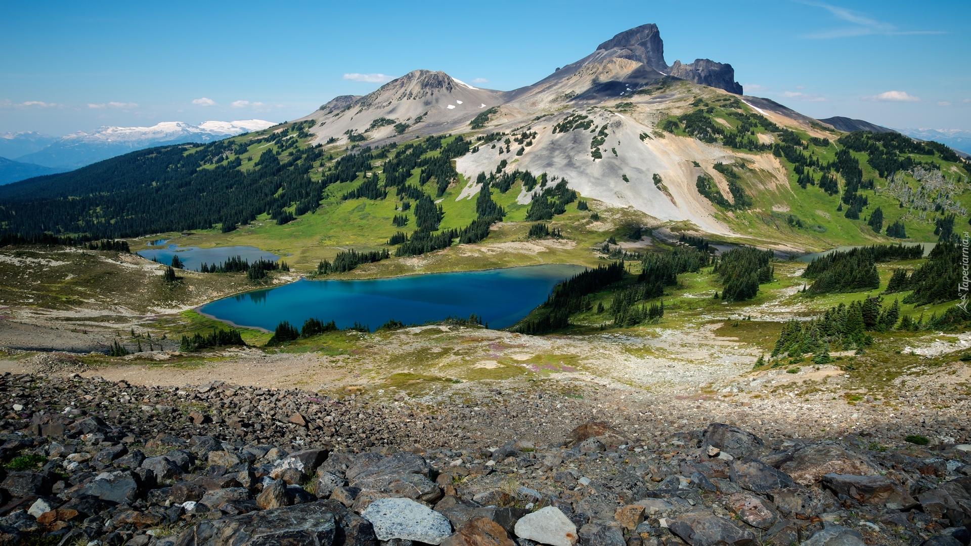 Kanada, Kolumbia Brytyjska, Stratowulkan Mount Garibaldi, Góry, Park prowincjonalny Garibaldi, Jeziora, Drzewa