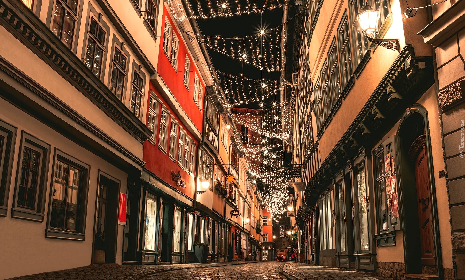 Uliczka, Domy, Dekoracja, Oświetlenie, Boże Narodzenie, Erfurt, Turyngia, Niemcy