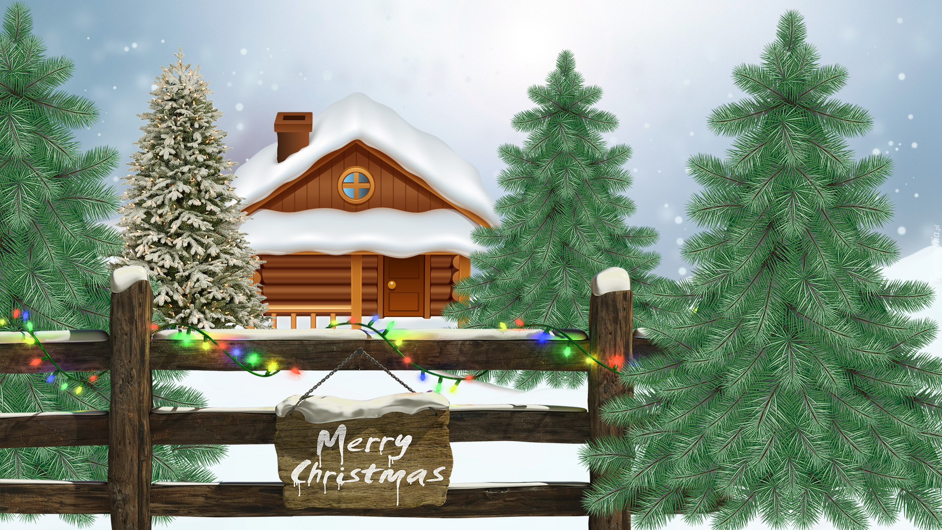 Zima, Drzewa, Choinki, Dom, Płot, Boże Narodzenie, Merry Christmas
