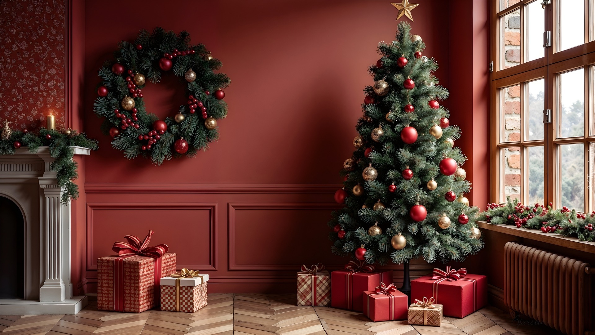 Boże Narodzenie, Wieniec, Choinka, Prezenty, Pokój