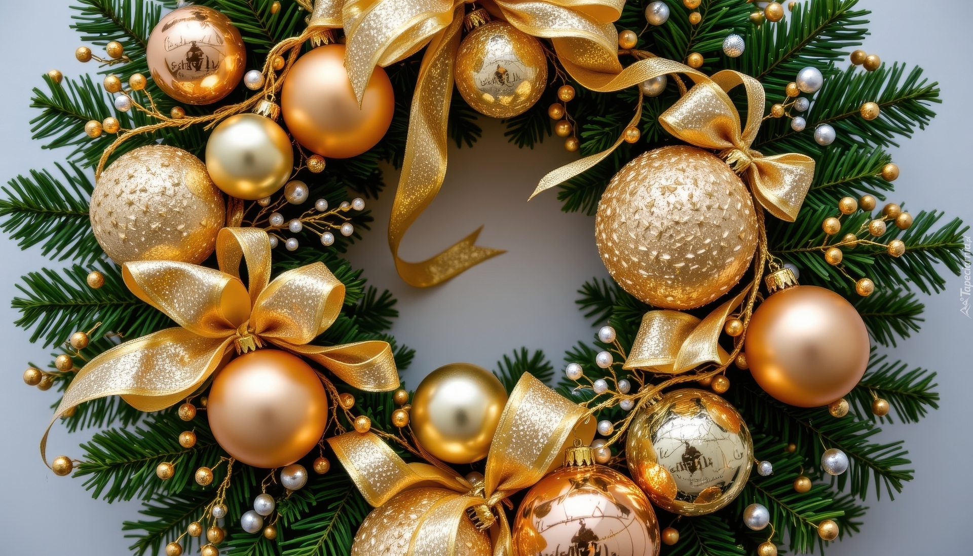 Boże Narodzenie, Wianek, Bombki, Kokardy, Złote, Gałązki, AI