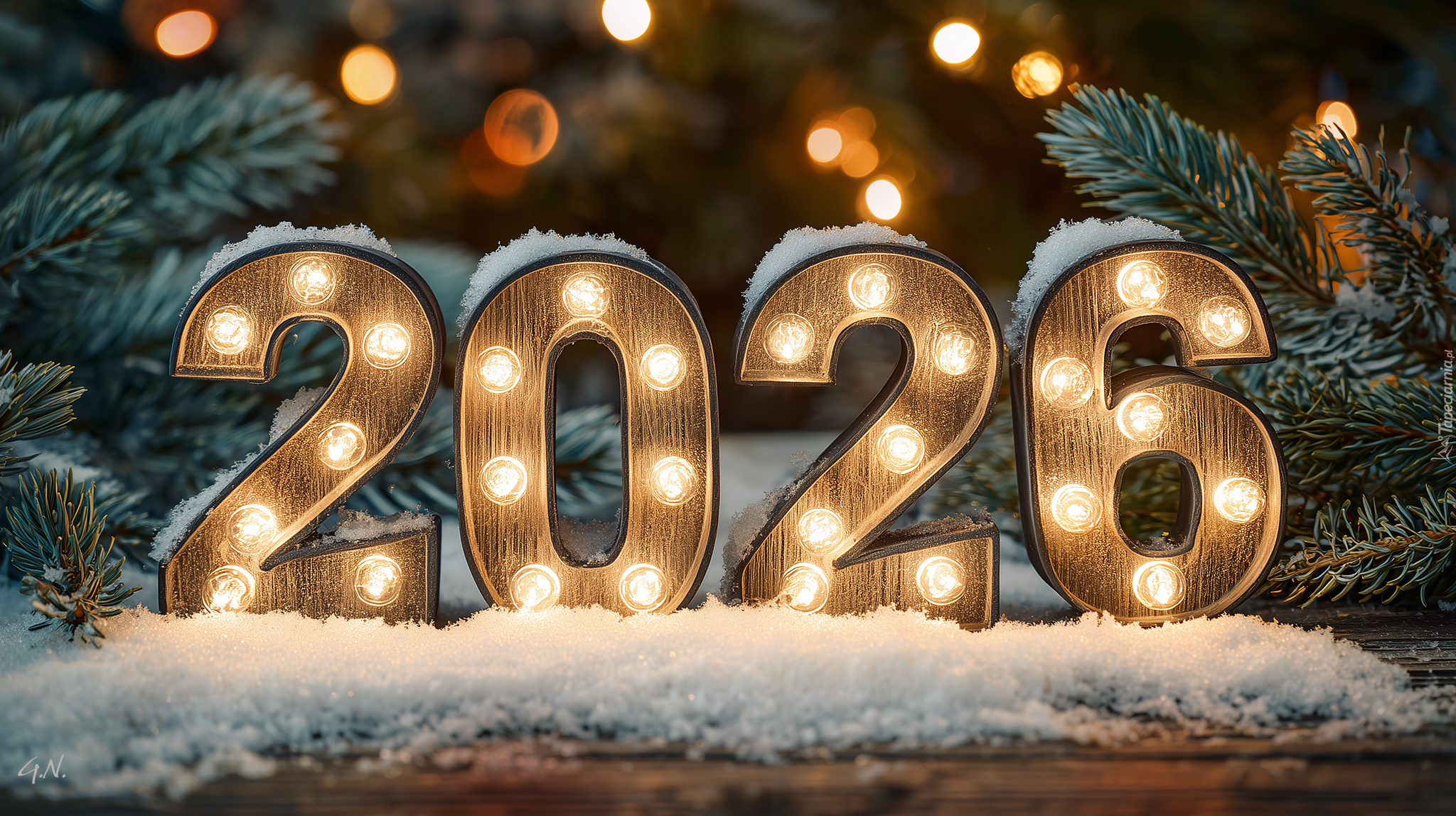 2026, Nowy Rok, Zima, Świerk, Grafika AI
