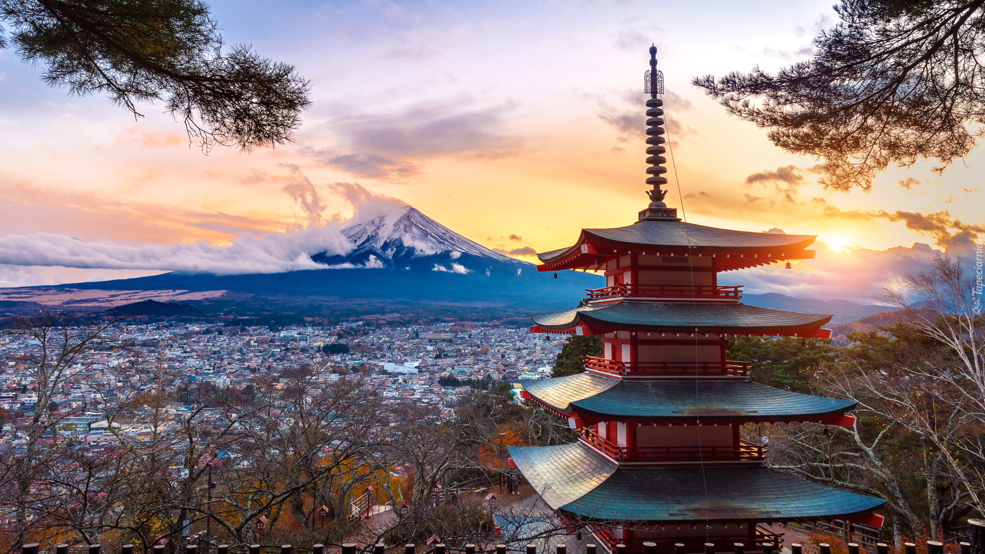 Świątynia, Chureito Pagoda, Góra, Fudżi, Mount Fuji, Miasto Fujiyoshida, Prefektura Yamanashi, Wyspa Honsiu, Japonia