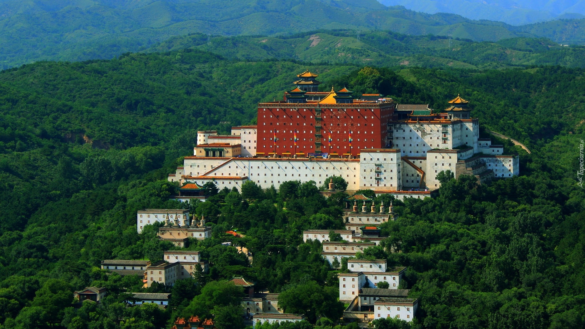 Zalesione, Góry, Las, Świątynia, Putuo Zongcheng Temple, Chengde, Chiny