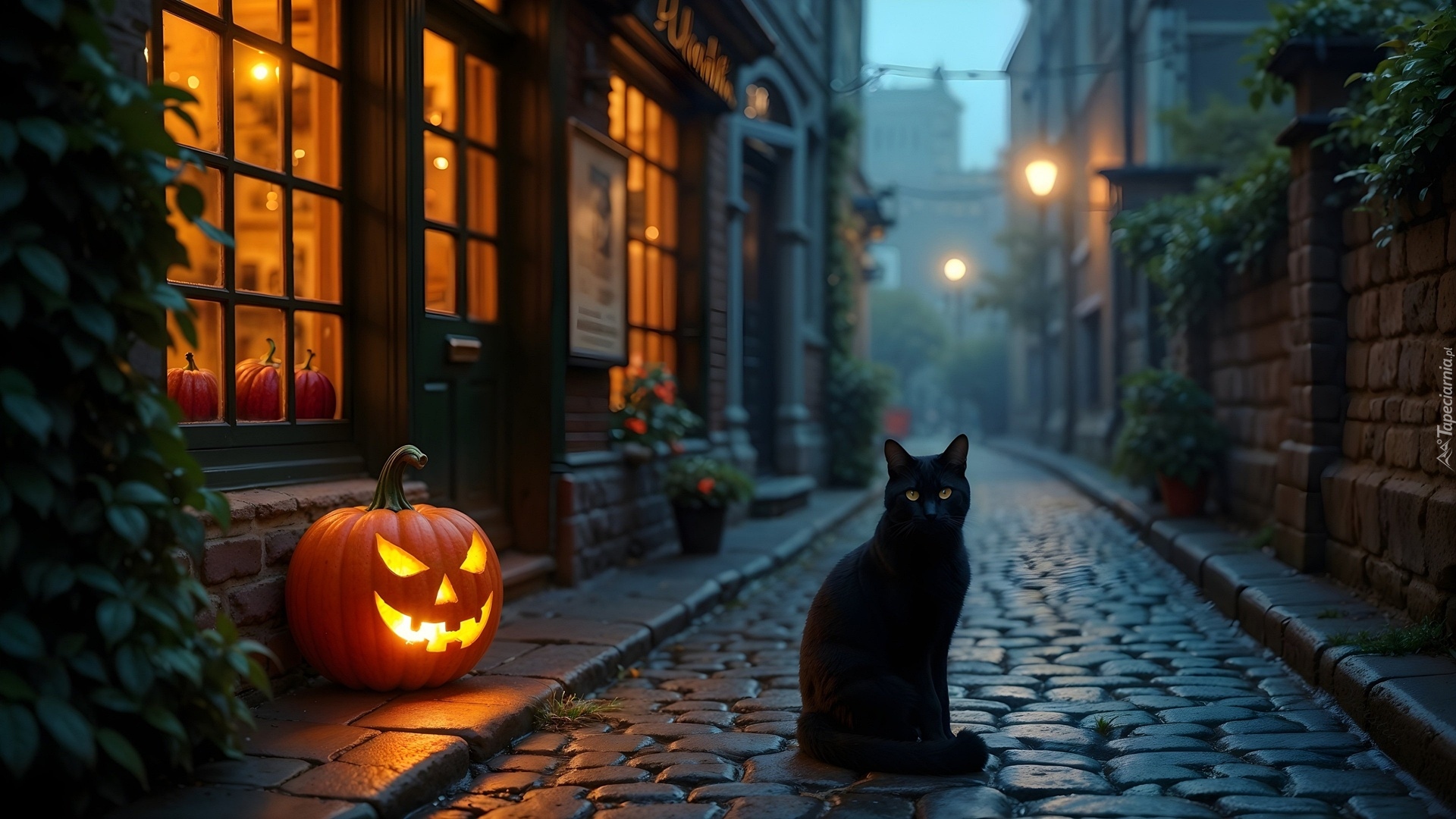 Ulica, Dynia, Kot, Halloween, Grafika AI