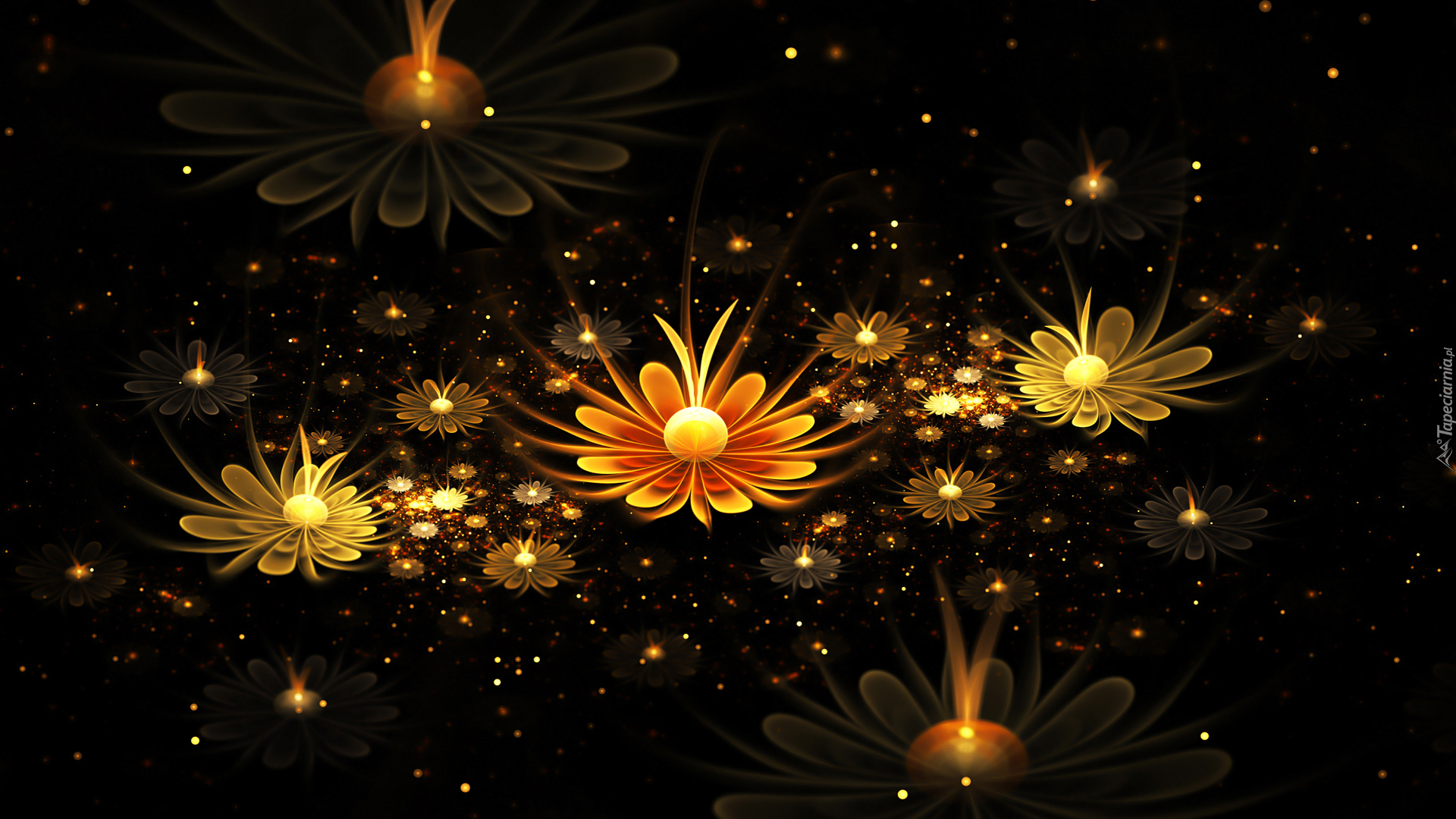 Grafika 3D, Świecące, Kwiaty