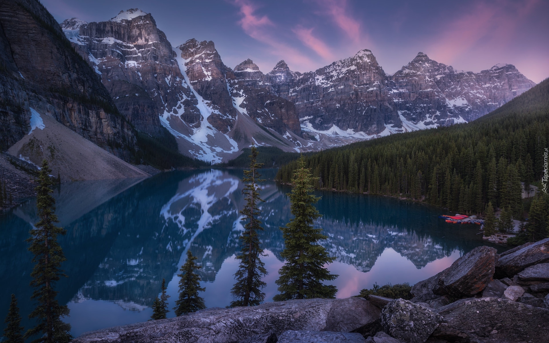 Kanada, Prowincja Alberta, Park Narodowy Banff, Góry, Jezioro Moraine, Wschód słońca