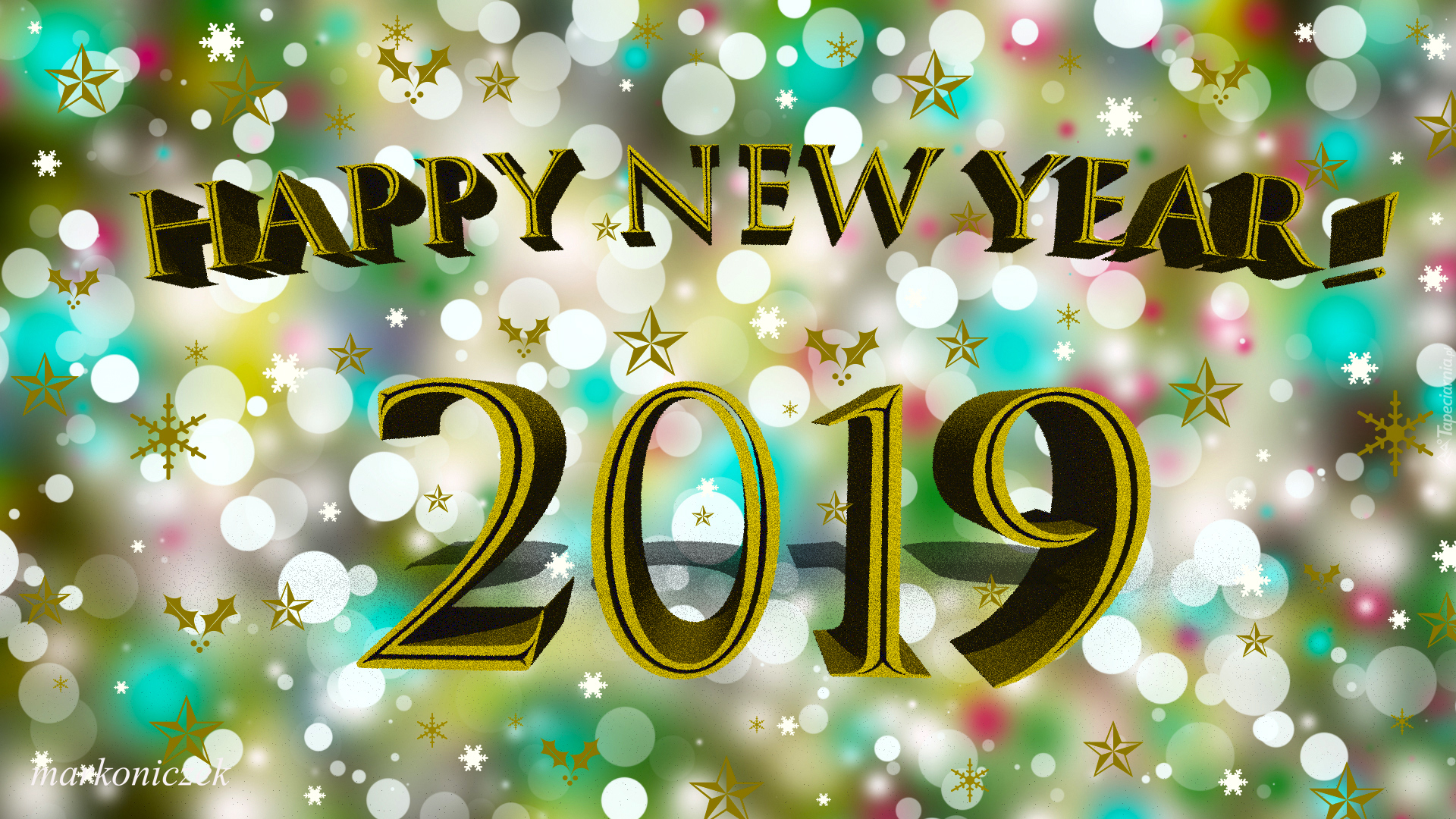 Życzenia, Happy New Year, 2019, Gwiazdki, Grafika