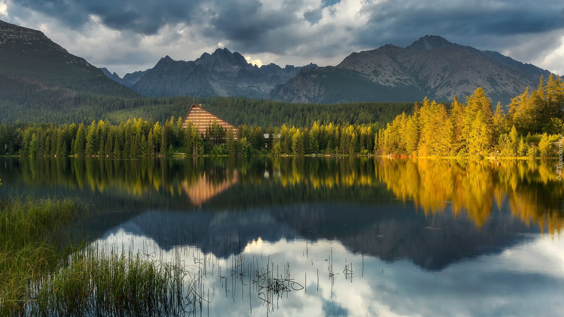 Góry, Tatry Wysokie, Lasy, Szczyrbskie Jezioro, Chmury, Słowacja