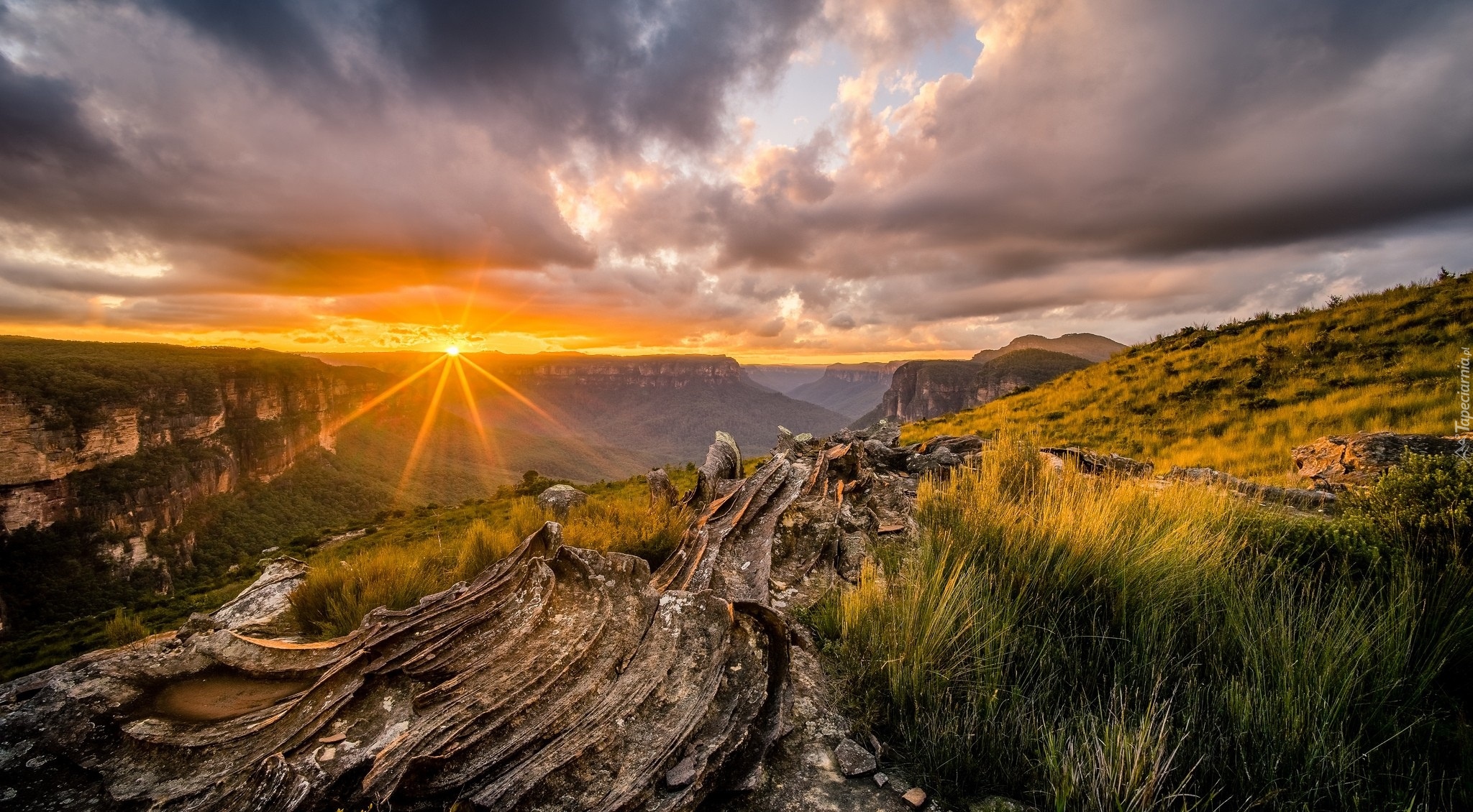 Australia, Nowa Południowa Walia, Góry Blue Mountains, Zachód Słońca, Skały