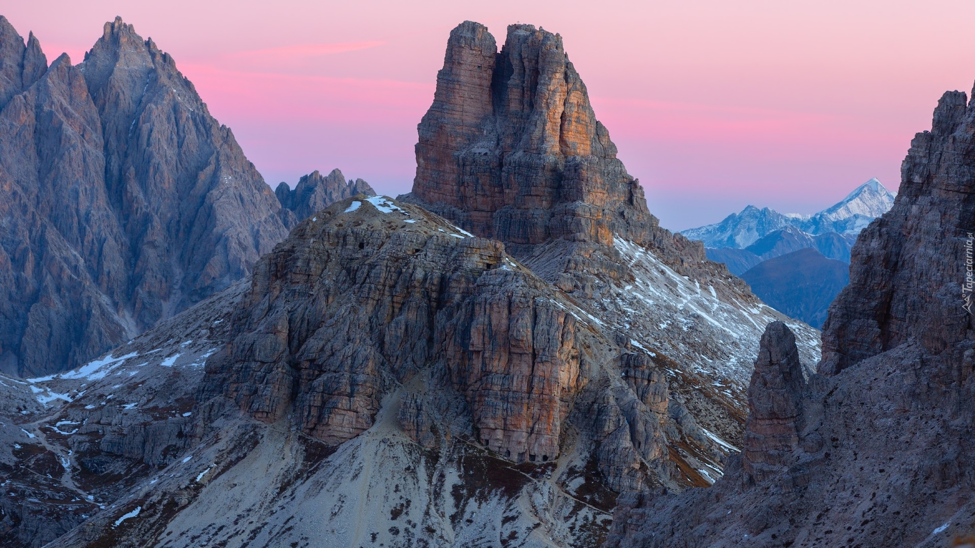 Góry, Dolomity, Szczyt, Toblinger Knoten, Skały, Różowe, Niebo, Włochy