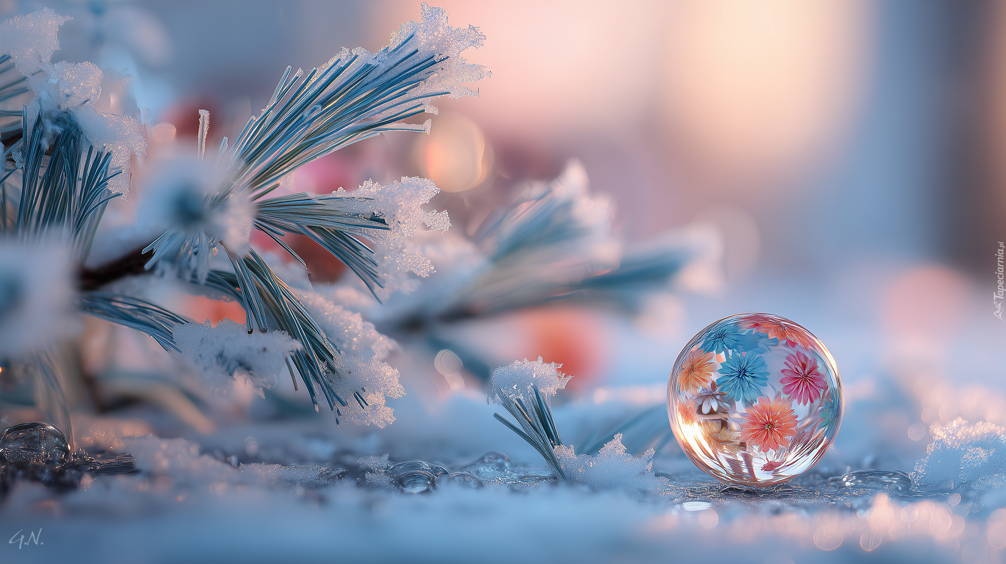 Szklana, Kulka, Kwiaty, Sosna, Grafika AI