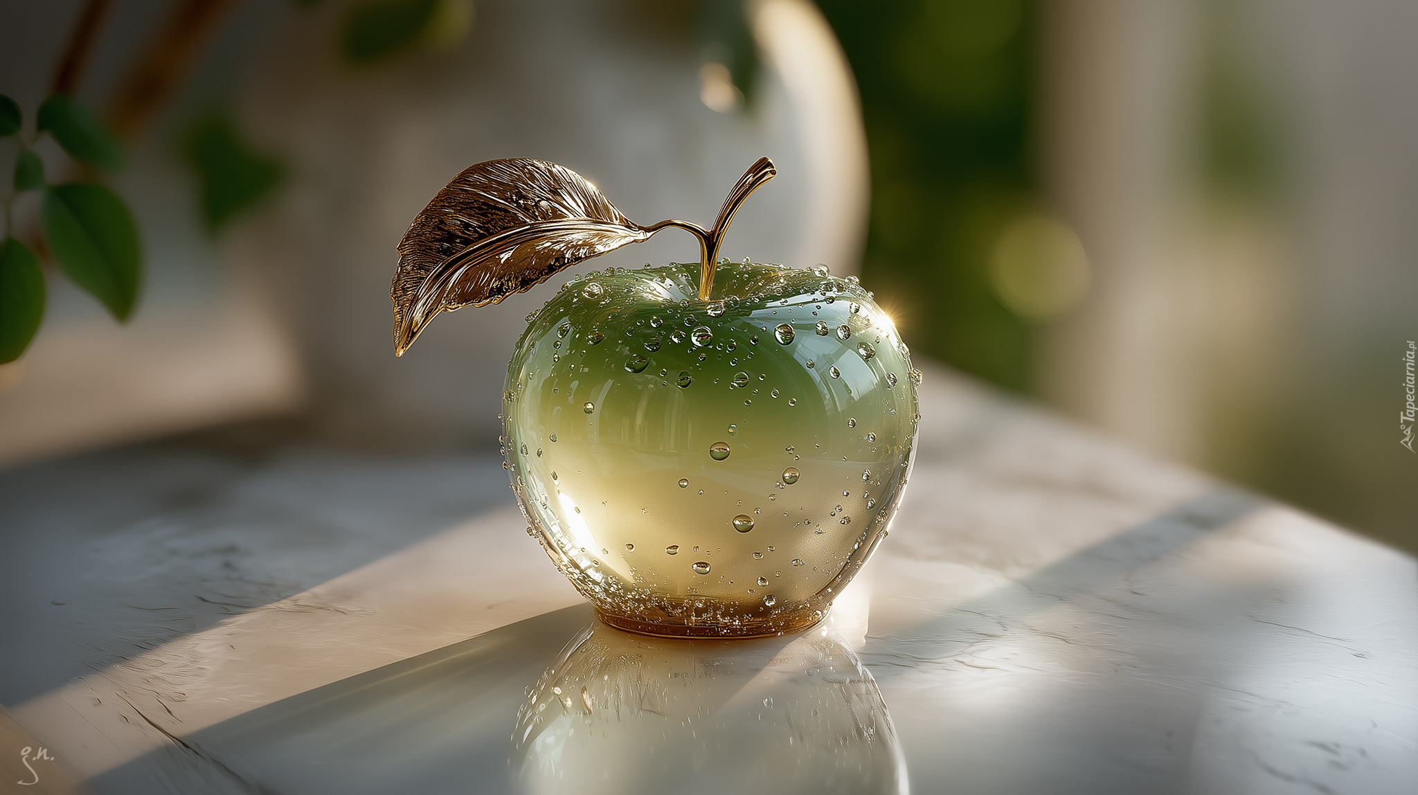 Zielone, Jabłko, Szklane, Grafika AI