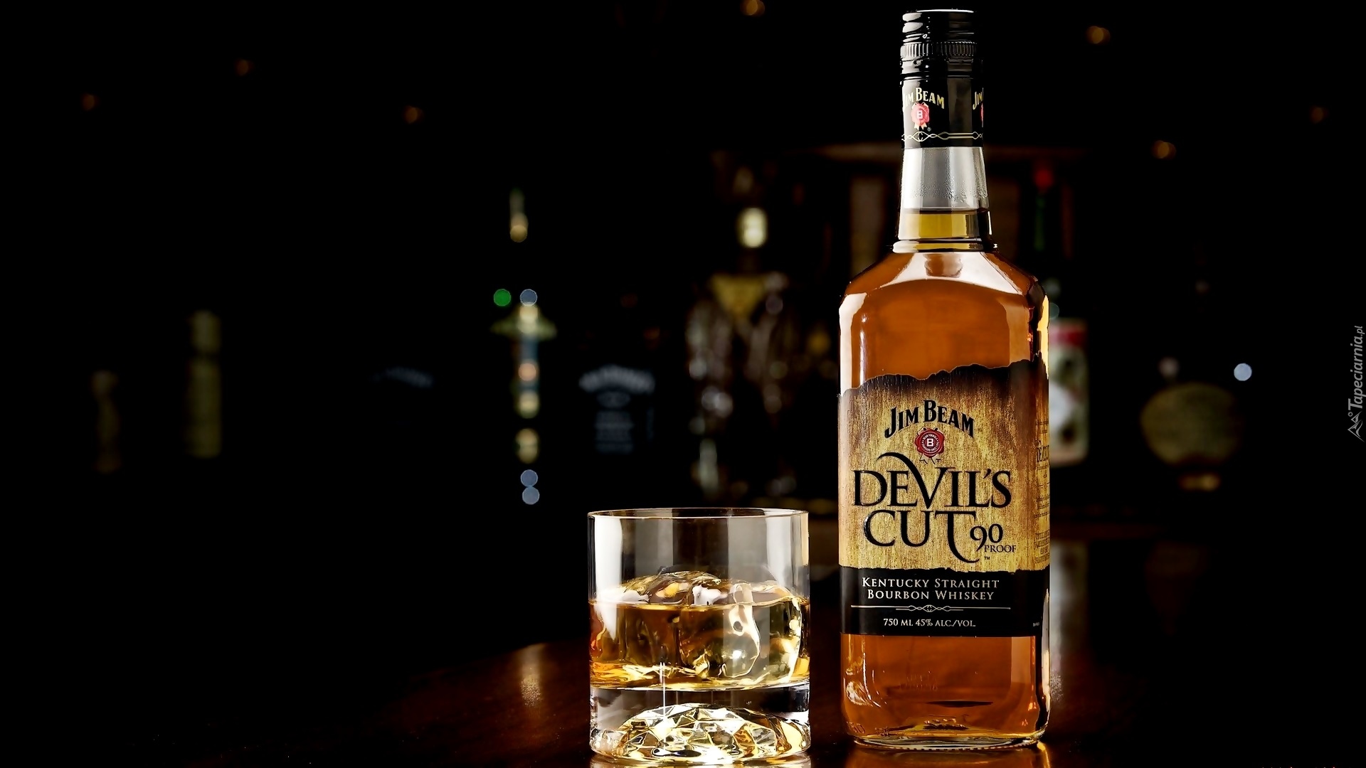 Butelka, Whisky, Jim Beam Bourbon Devils Cut 90, Szklanka