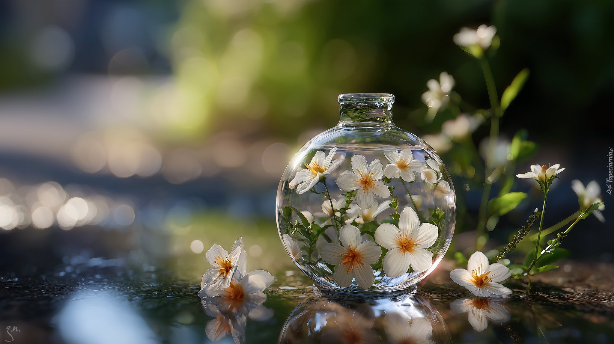 Szklany, Wazonik, Kwiaty, Grafika AI