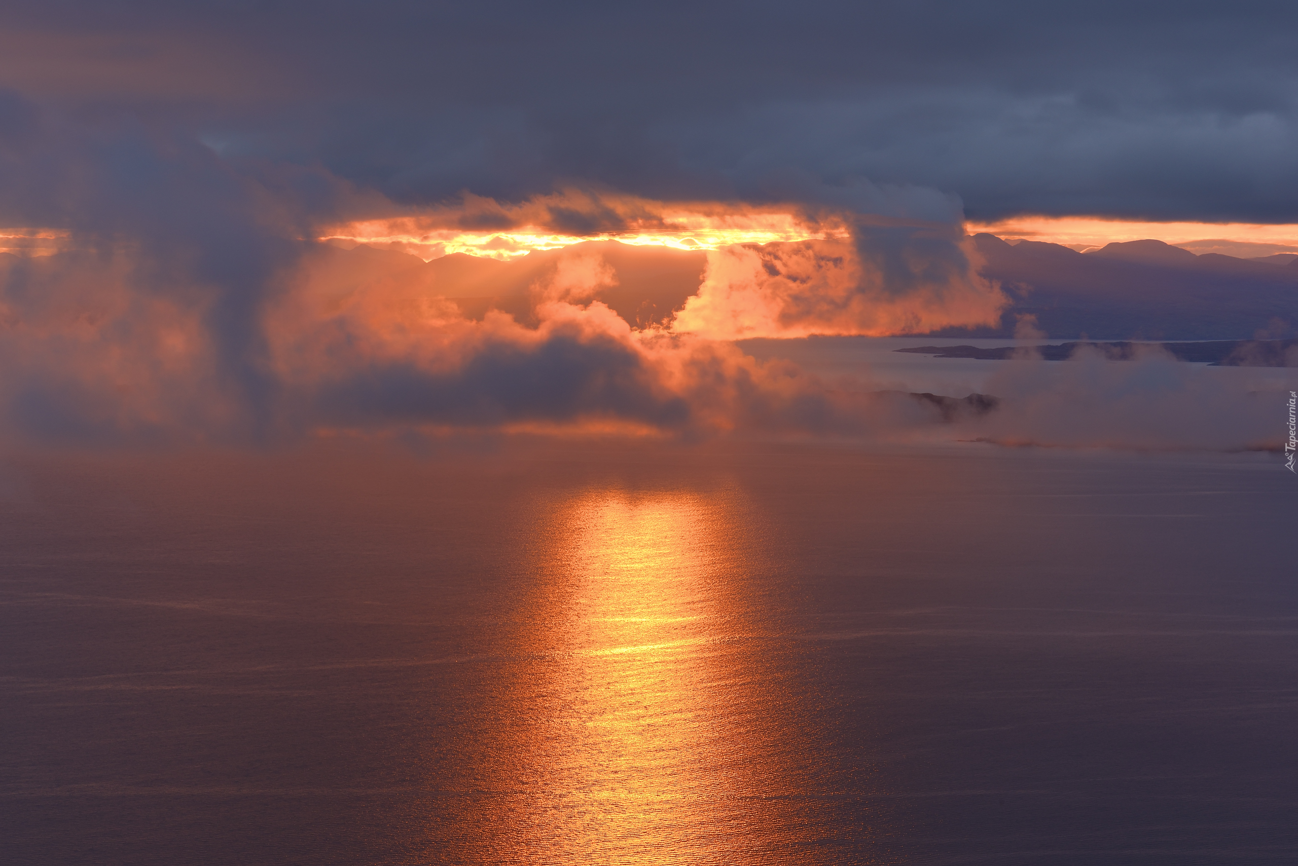 Morze, Wyspa Rona, Szkocja, Zachód słońca